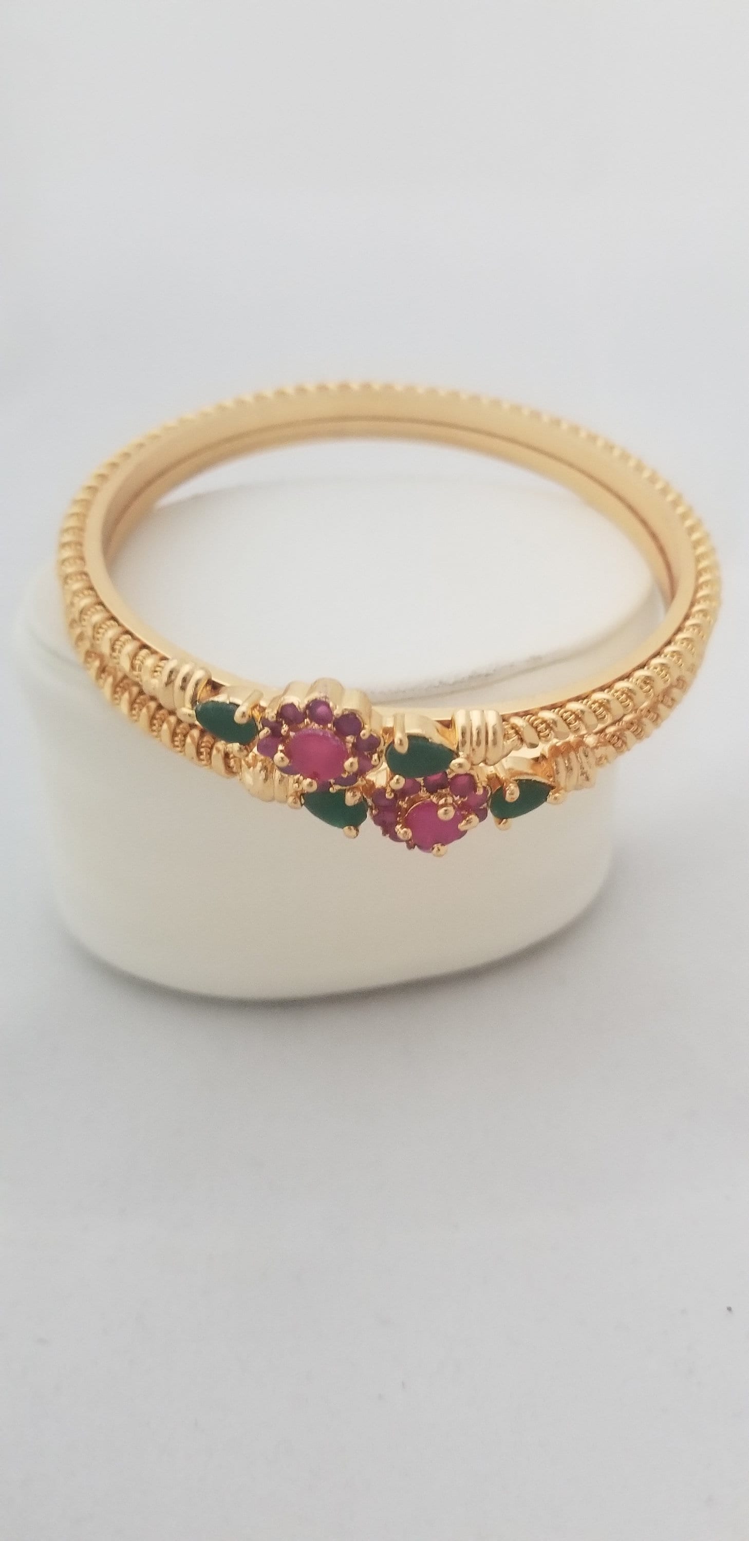 Gold finish with Multi-color stone Bangles - Set of 2 Bangles - Size 2.6