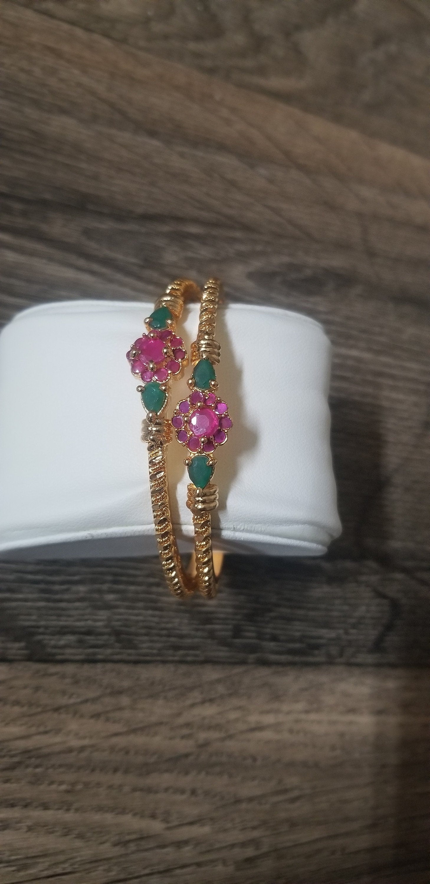 Gold finish with Multi-color stone Bangles - Set of 2 Bangles - Size 2.6