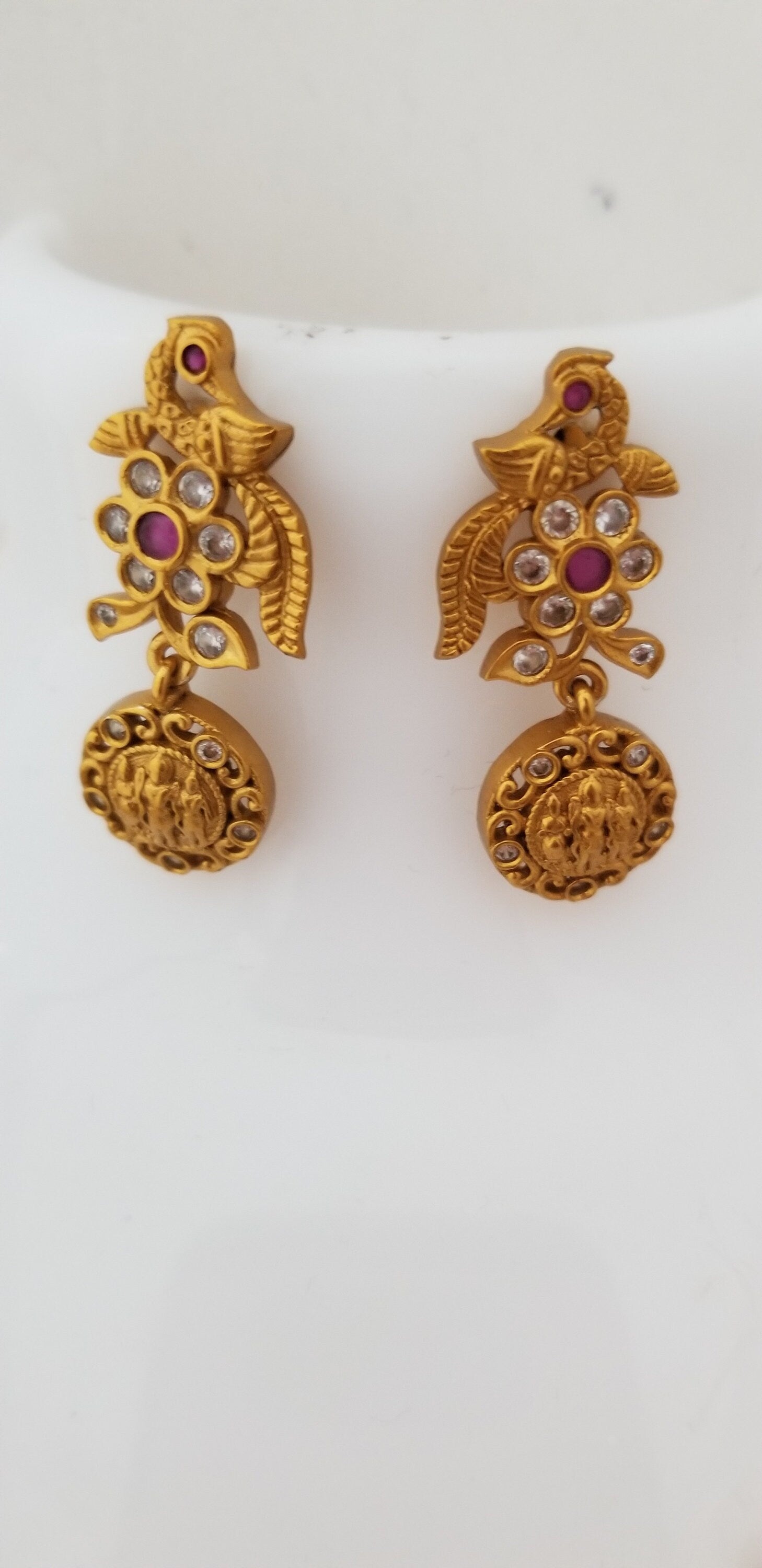 Premium Quality CZ Matte finish Peacock and Ramparivar Necklace with Beautiful Earrings