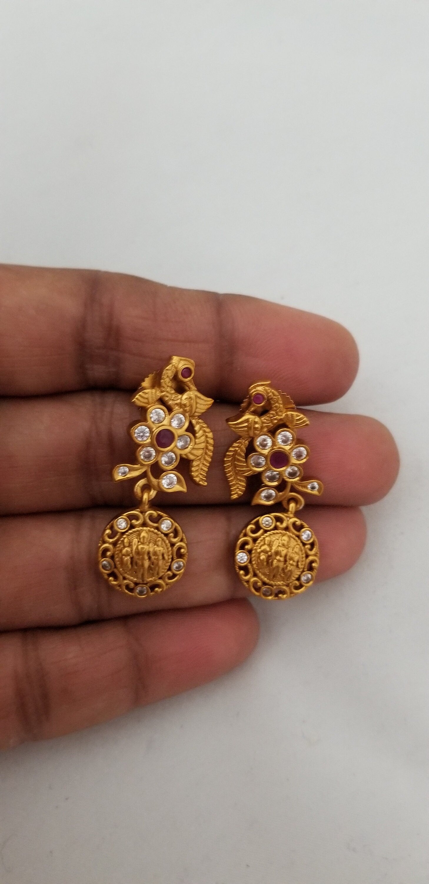 Premium Quality CZ Matte finish Peacock and Ramparivar Necklace with Beautiful Earrings