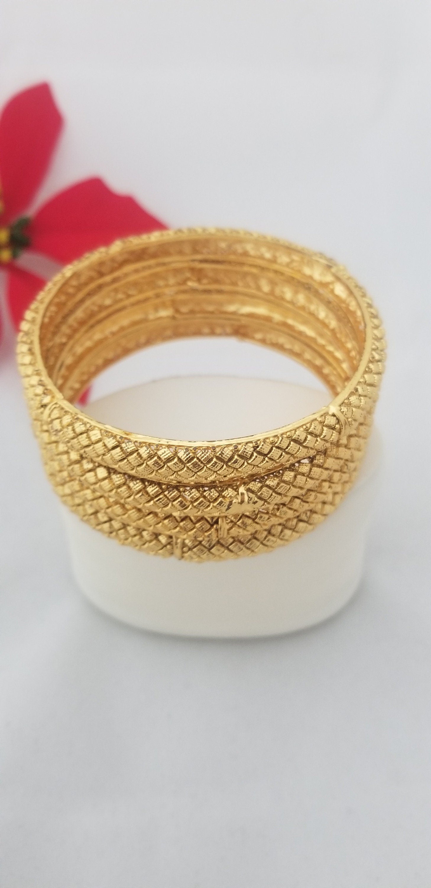 Gold Finish Checked design bangles - Set of 4 bangles - Size 2.6