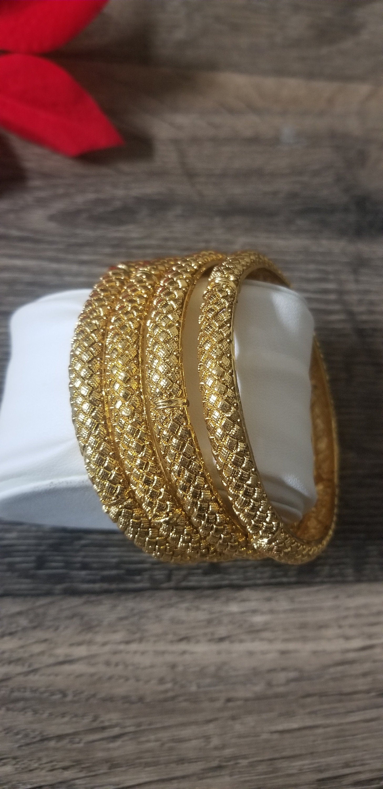 Gold Finish Checked design bangles - Set of 4 bangles - Size 2.6