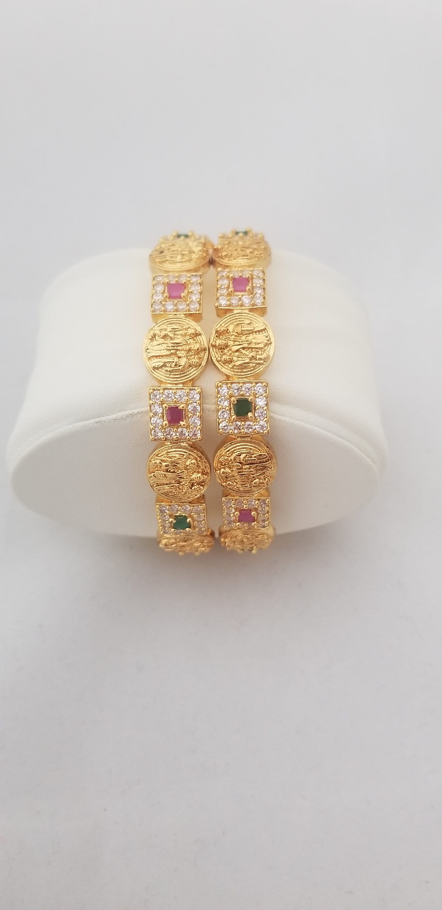Premium Quality Matte finish Ramparivar bangle with AD stone work - set of 2 bangles - Size 2.6