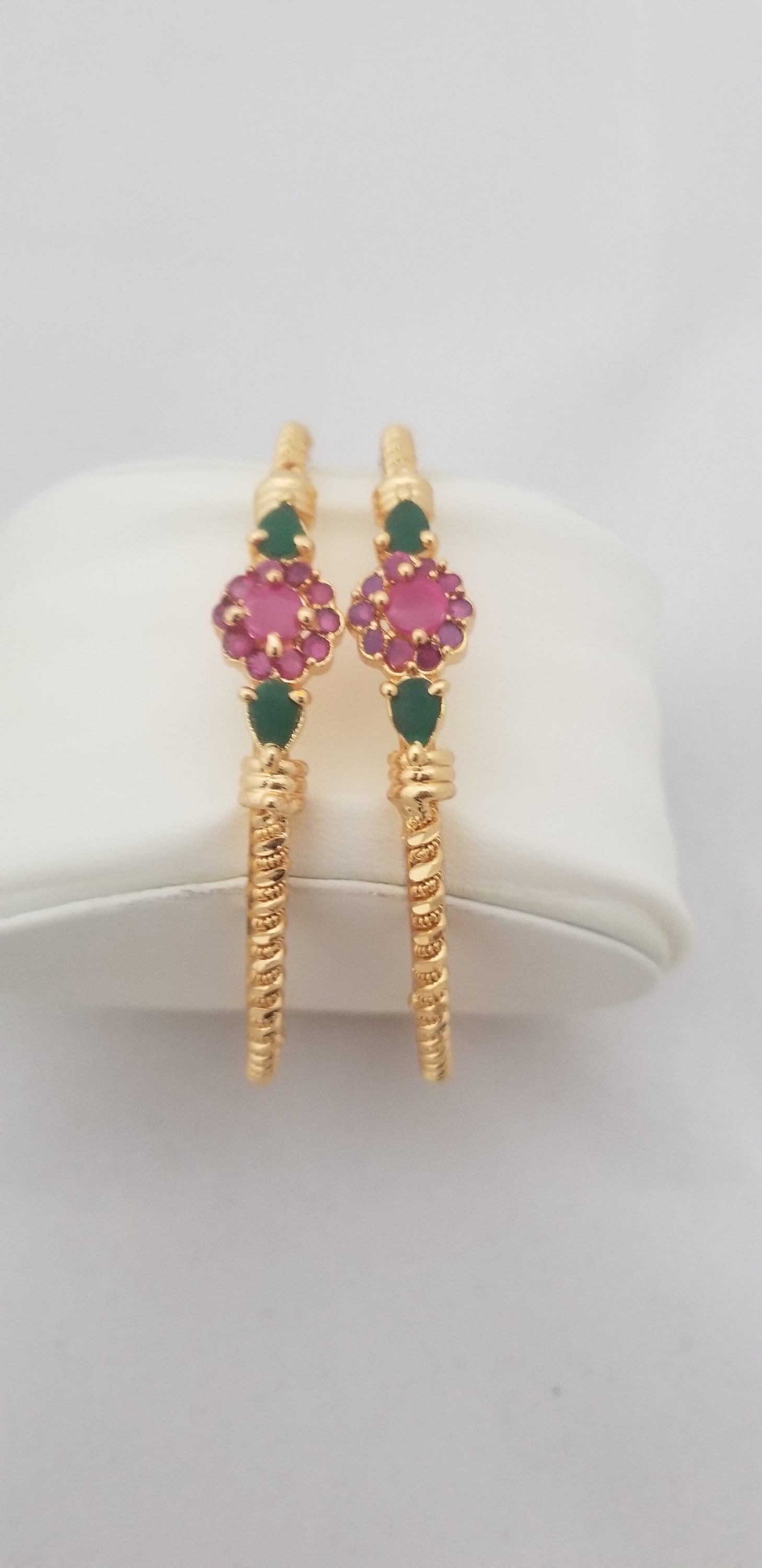 Gold finish with Multi-color stone Bangles - Set of 2 Bangles - Size 2.6