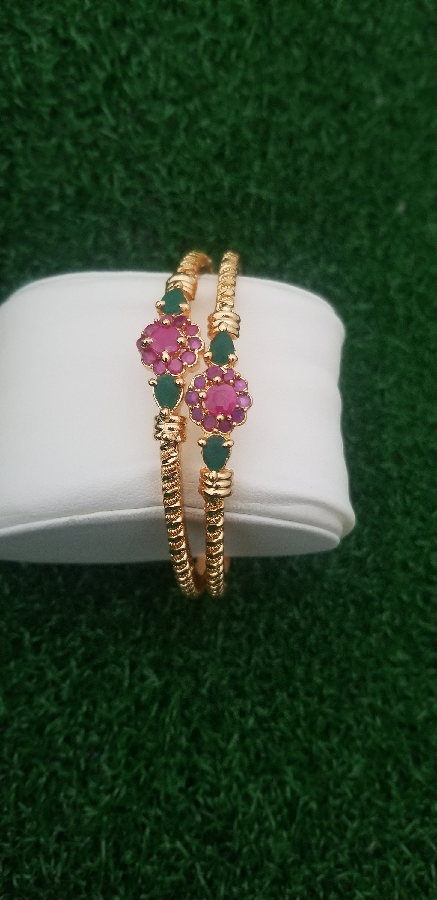 Gold finish with Multi-color stone Bangles - Set of 2 Bangles - Size 2.6