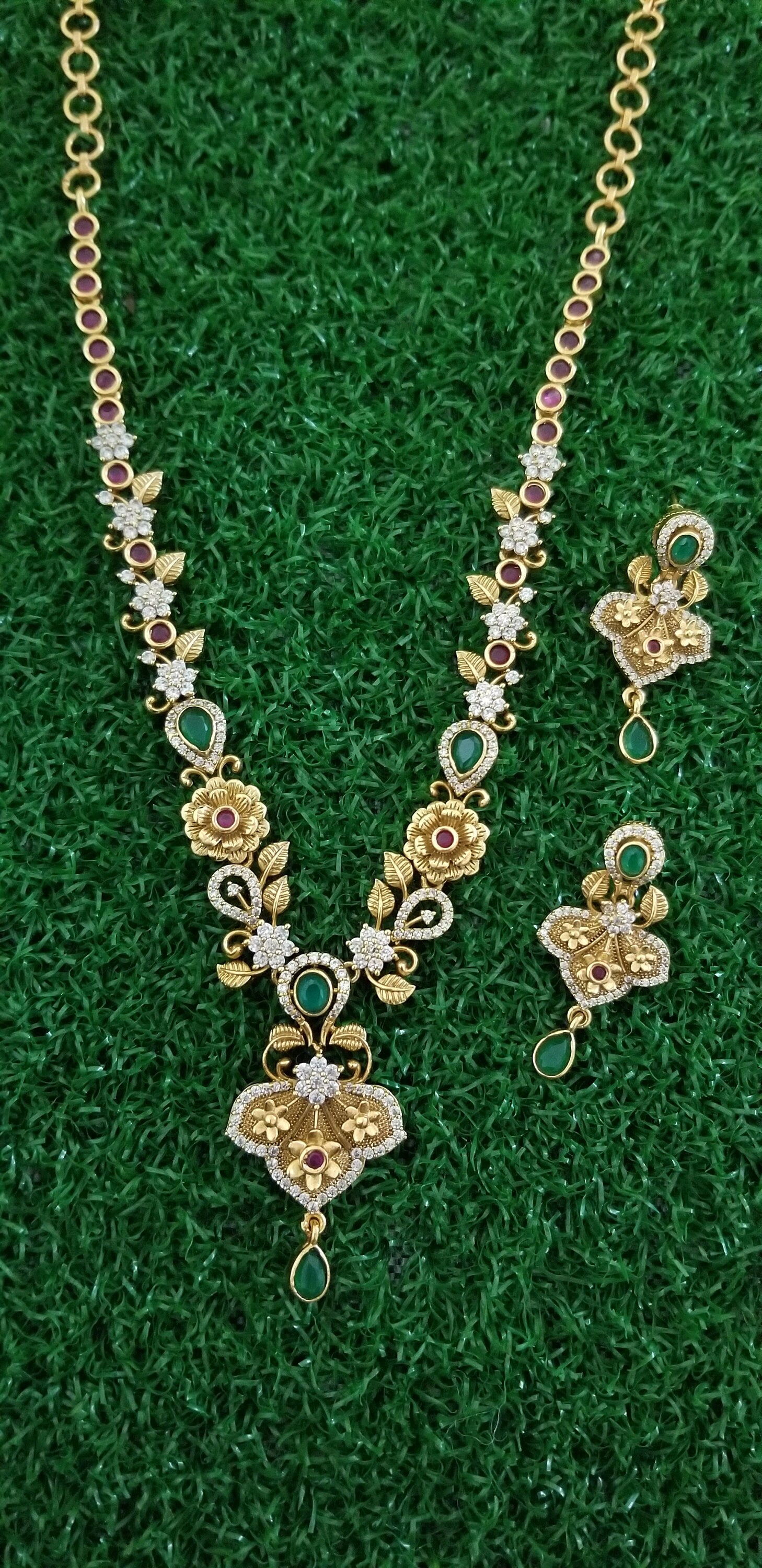 Premium Quality CZ matte finish Necklace with Beautiful Earrings