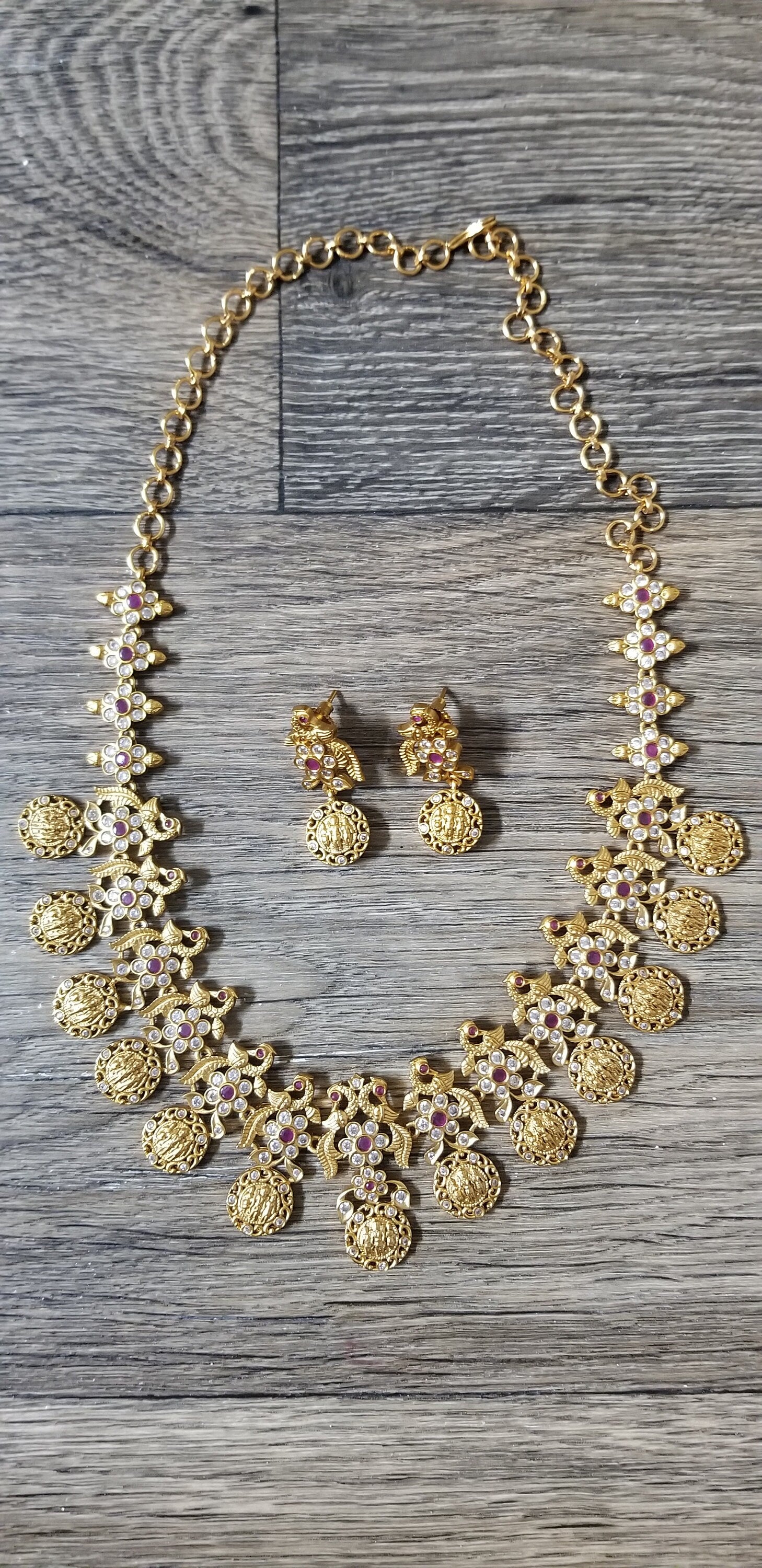Premium Quality CZ Matte finish Peacock and Ramparivar Necklace with Beautiful Earrings