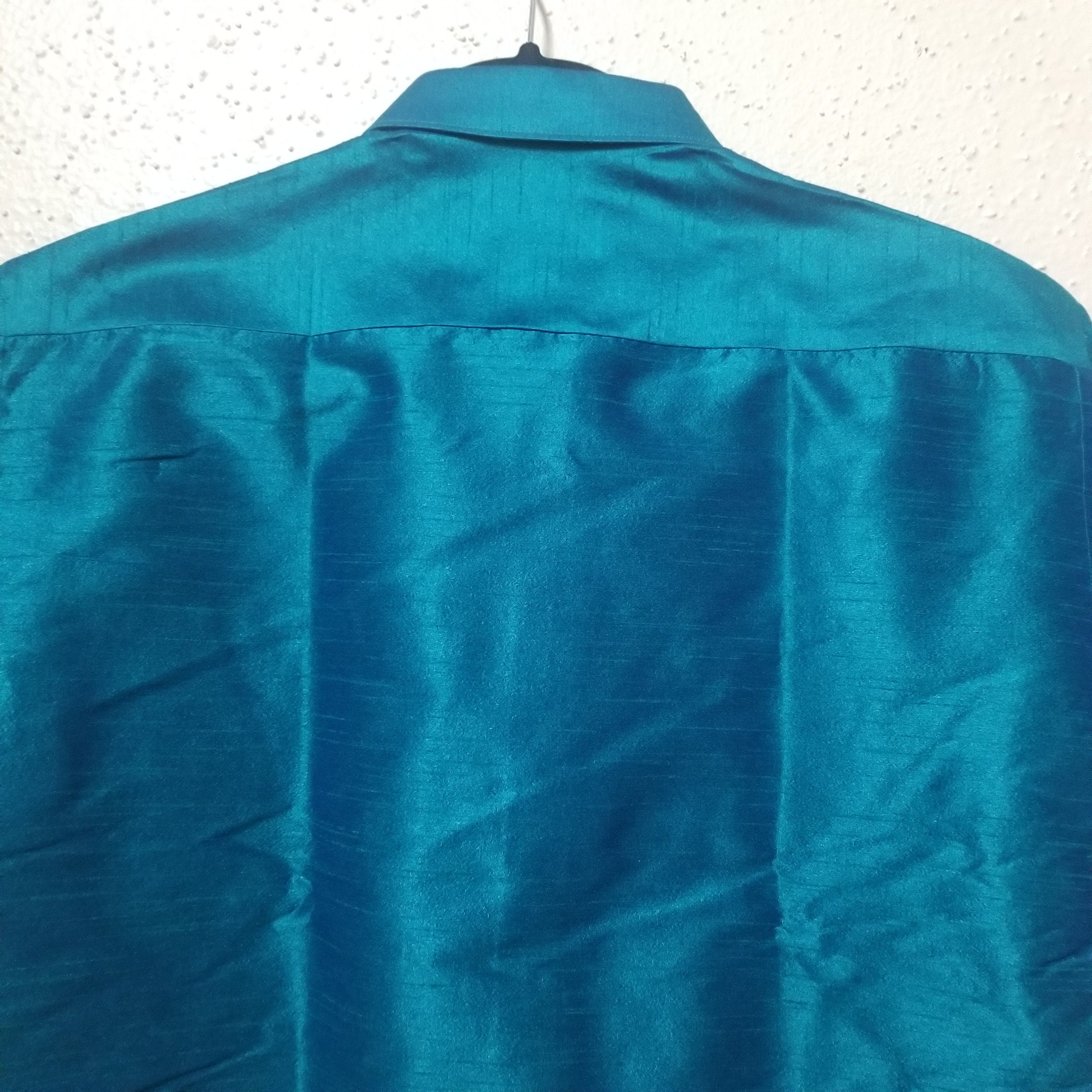 Men's Silk Shirt - Half Hand - Peacock Green color - Size 42 - XL Size - Partywear Shirt - Indian Dresses