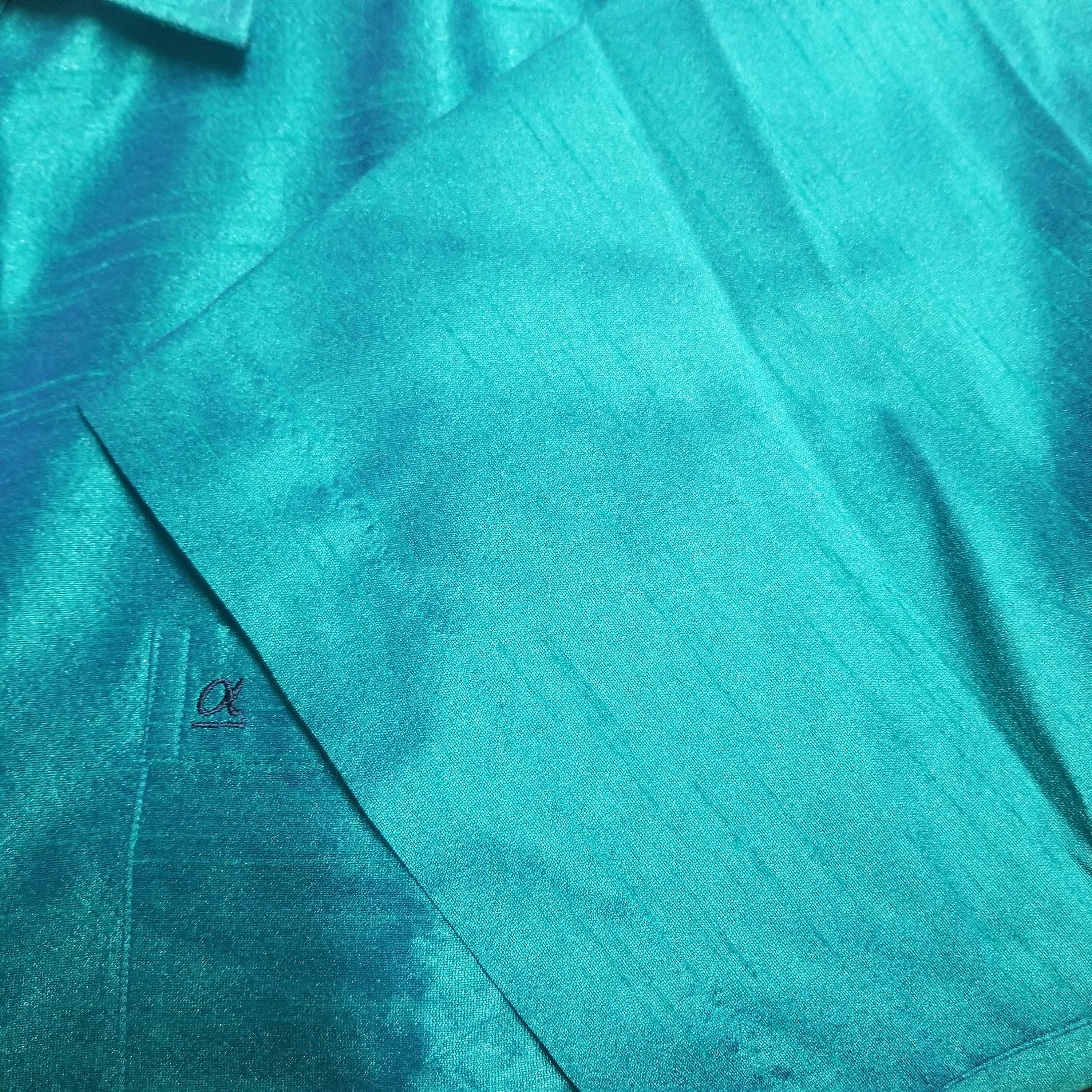 Men's Silk Shirt - Half Hand - Peacock Green color - Size 42 - XL Size - Partywear Shirt - Indian Dresses