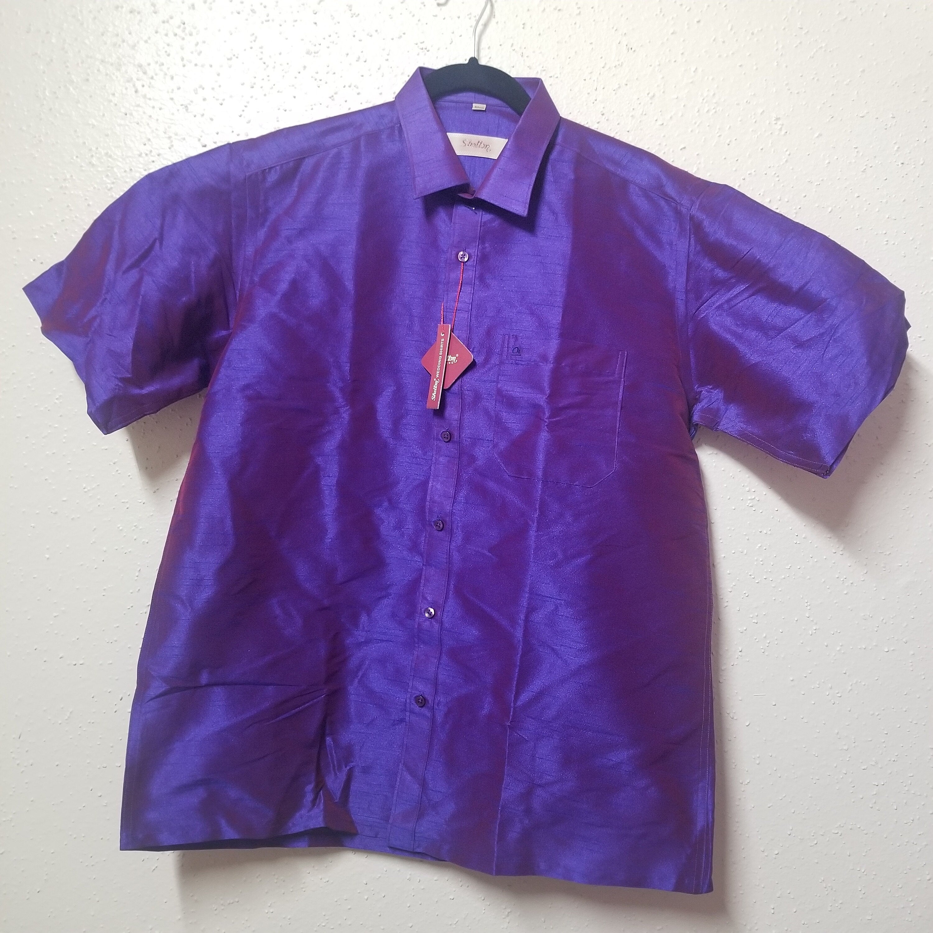 Men's Silk Shirt - Half Hand - Purple Color - Size 42 - XL Size - Partywear Shirt - Indian Dresses