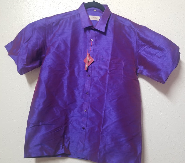 Men's Silk Shirt - Half Hand - Purple Color - Size 42 - XL Size - Partywear Shirt - Indian Dresses