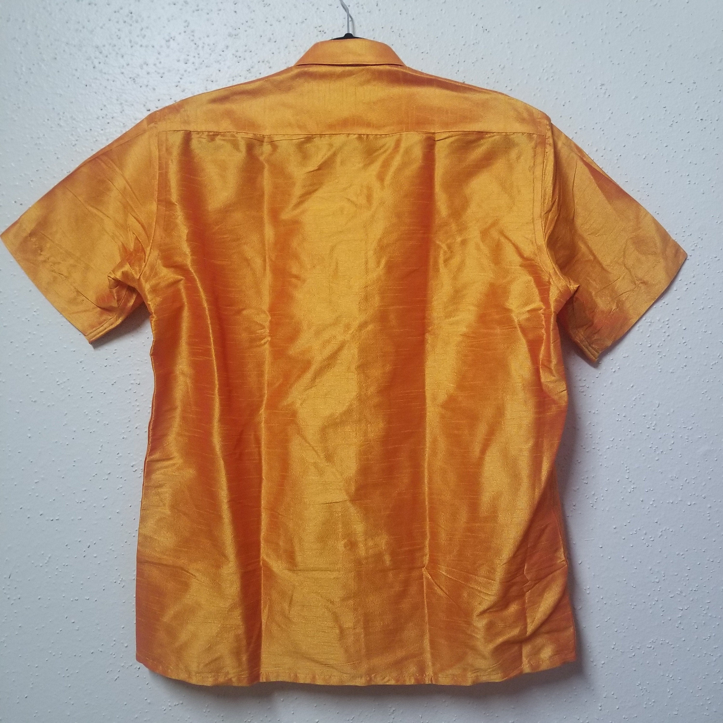 Men's Silk Shirt - Half Hand - Golden Yellow - Size 42 - XL Size - Partywear Shirt - Indian Dresses