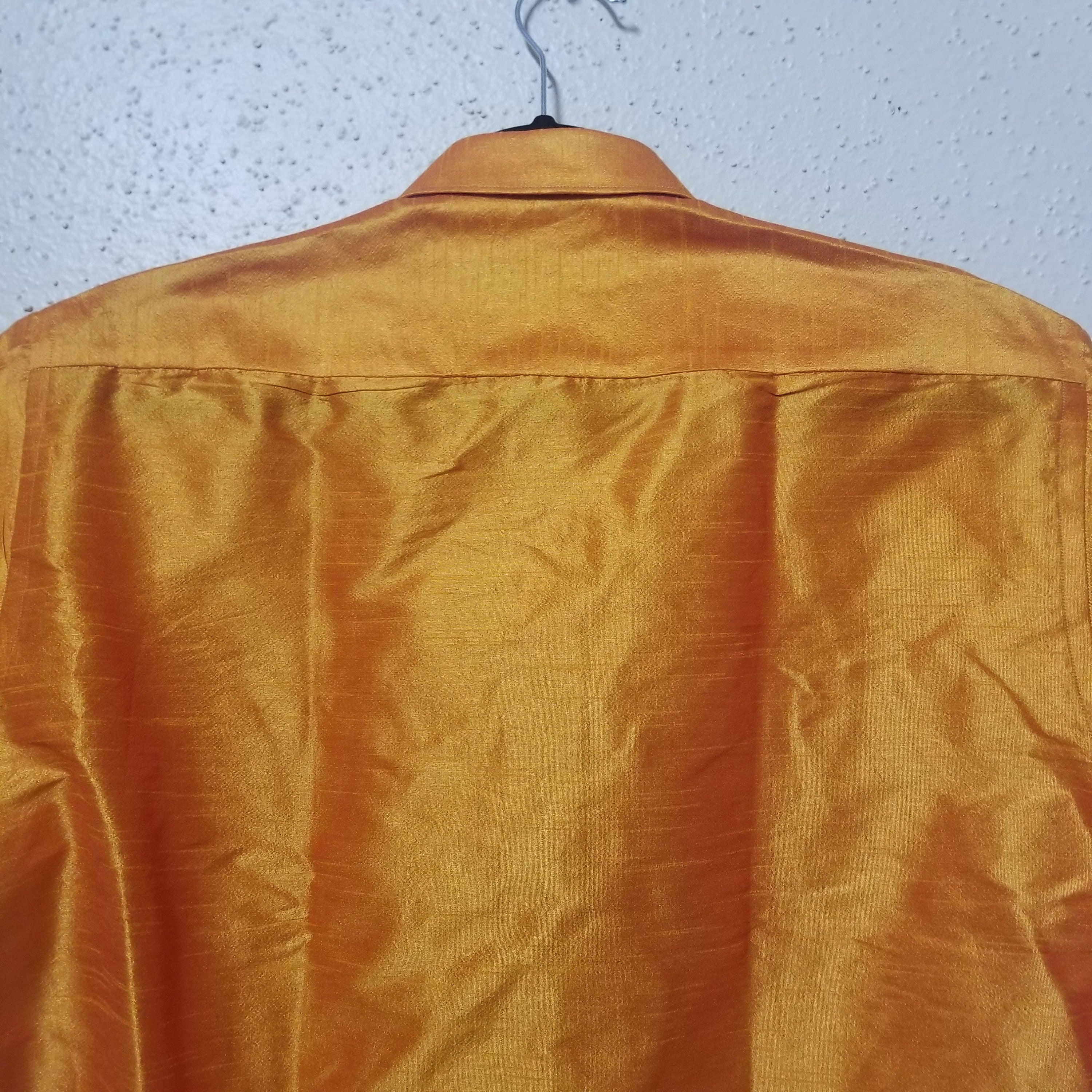 Men's Silk Shirt - Half Hand - Golden Yellow - Size 42 - XL Size - Partywear Shirt - Indian Dresses