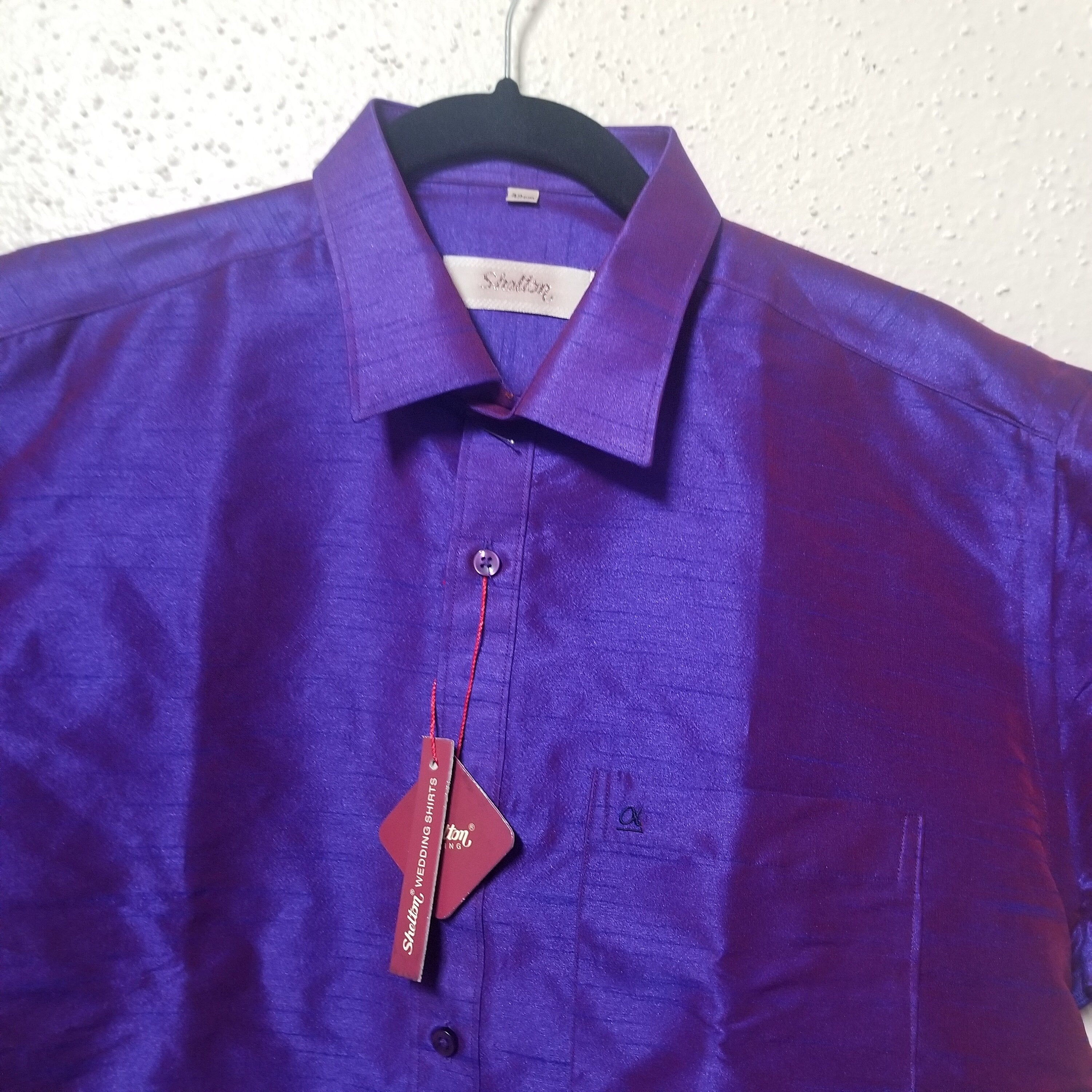 Men's Silk Shirt - Half Hand - Purple Color - Size 42 - XL Size - Partywear Shirt - Indian Dresses