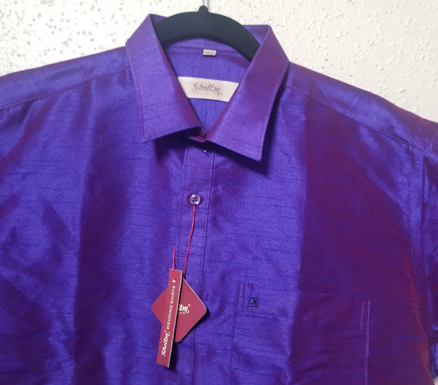 Men's Silk Shirt - Half Hand - Purple Color - Size 42 - XL Size - Partywear Shirt - Indian Dresses
