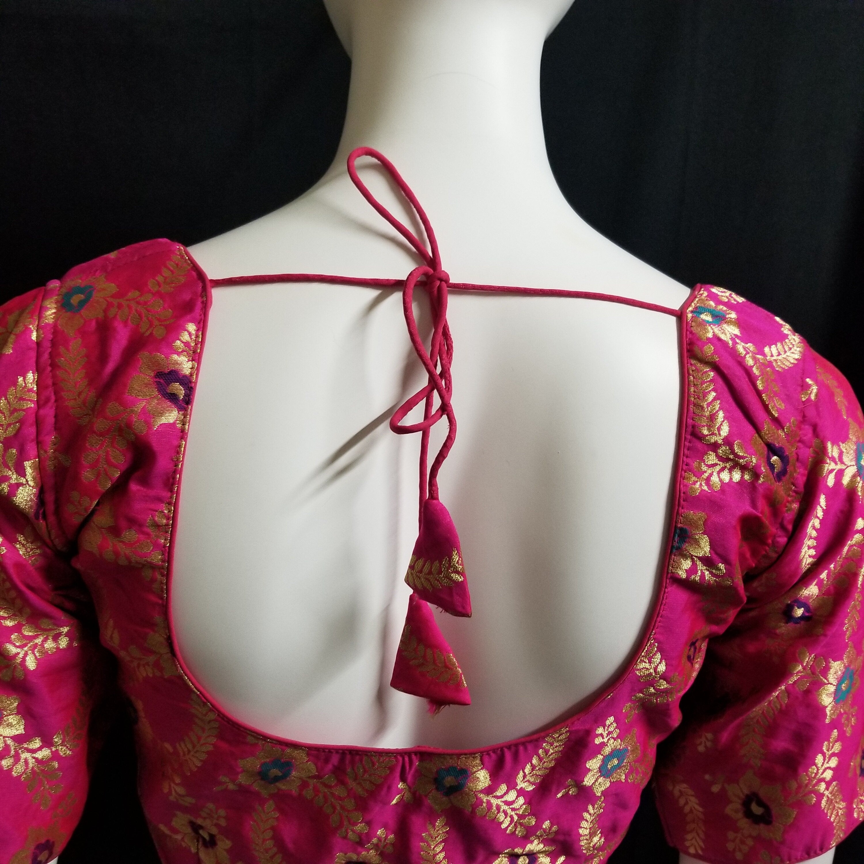 Readymade Saree Blouse - Pink with gold Silk Blouse with padded Blouse - size 36" (alter 34, 38)