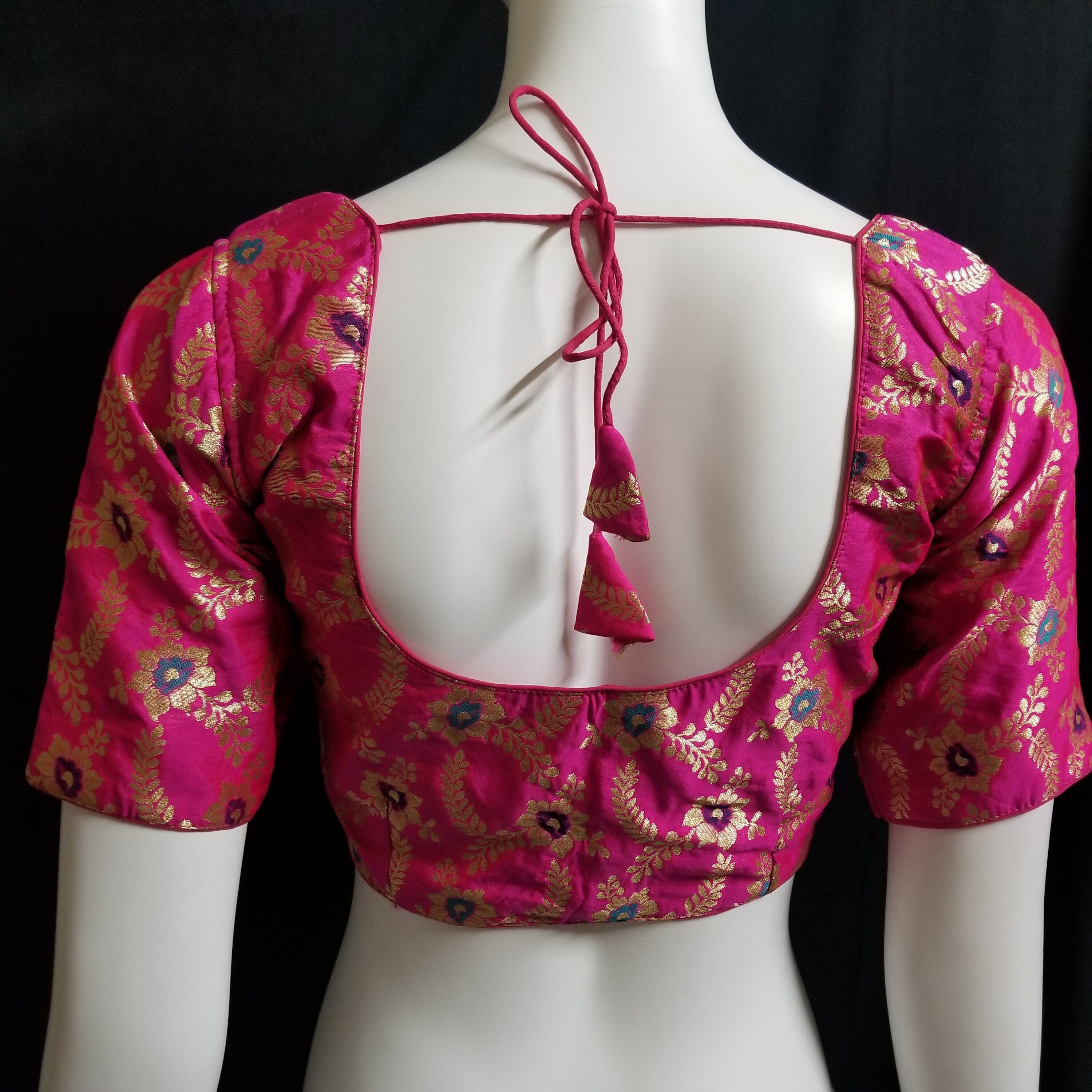 Readymade Saree Blouse - Pink with gold Silk Blouse with padded Blouse - size 36" (alter 34, 38)