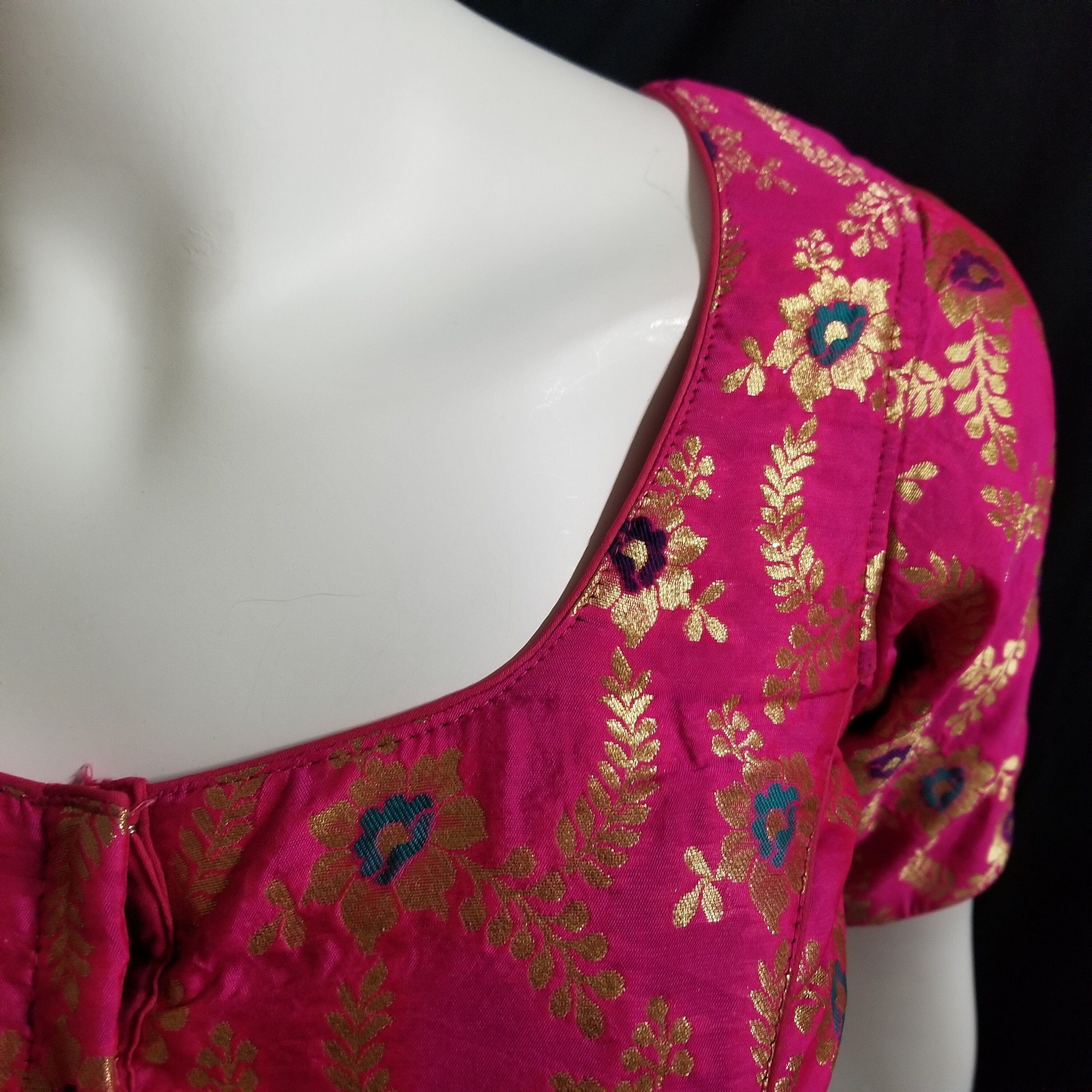 Readymade Saree Blouse - Pink with gold Silk Blouse with padded Blouse - size 36" (alter 34, 38)