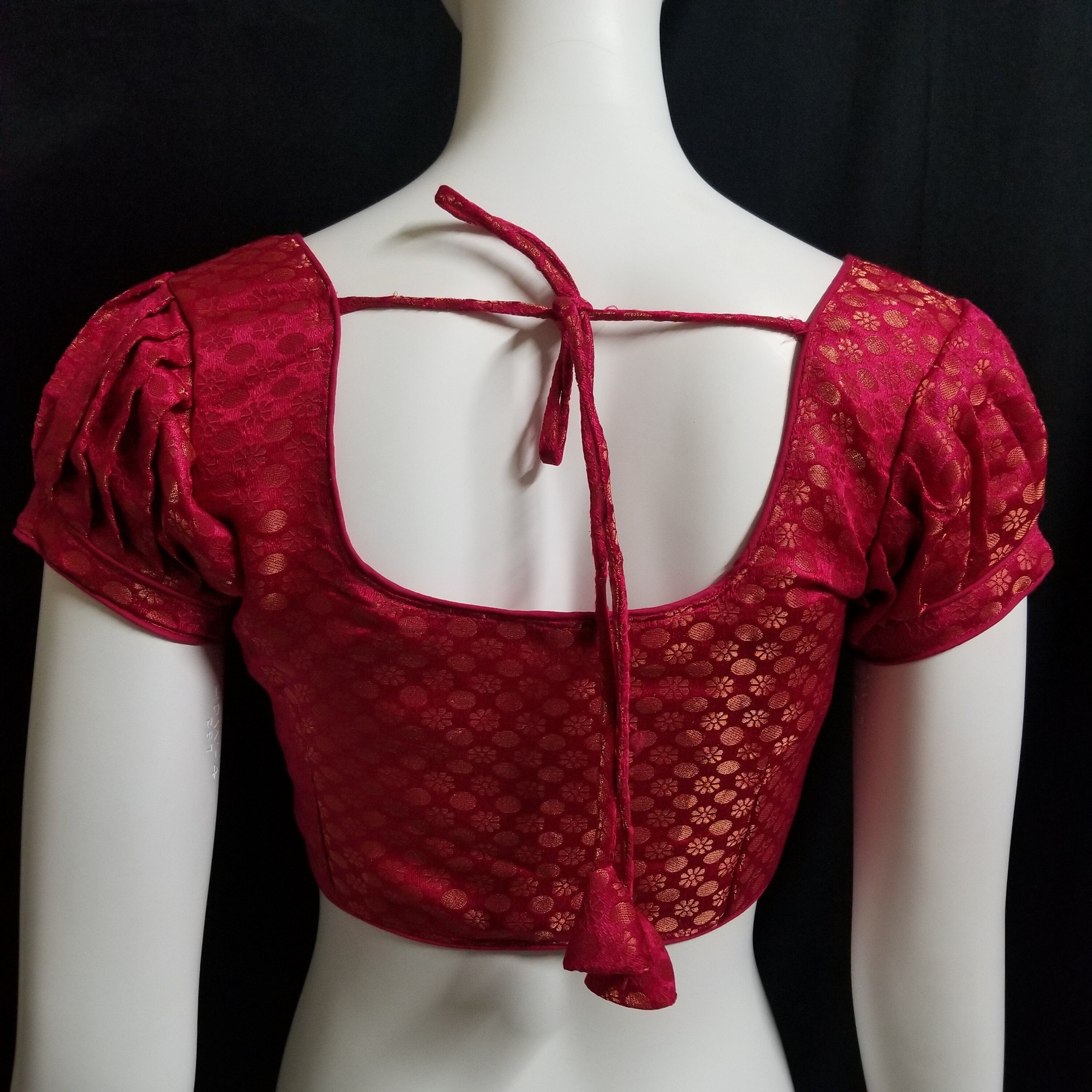 Readymade Saree Blouse - Dark Pink Puff Silk base Blouse - Princess cut with (removable) pad Blouse - size 36" (Can alter 34, 38)