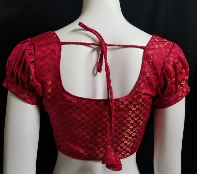 Readymade Saree Blouse - Dark Pink Puff Silk base Blouse - Princess cut with (removable) pad Blouse - size 36