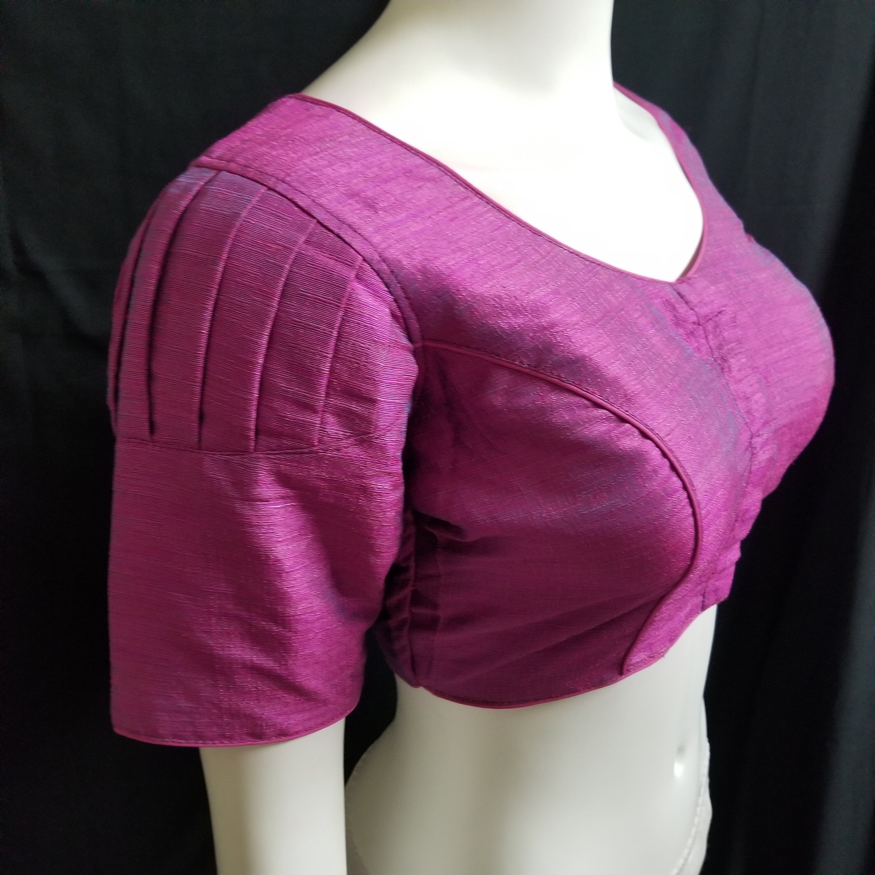 Readymade Saree Blouse - Purple Puff Silk base Blouse - Princess cut with (removable) pad Blouse - size 38" (Can alter 36, 40)
