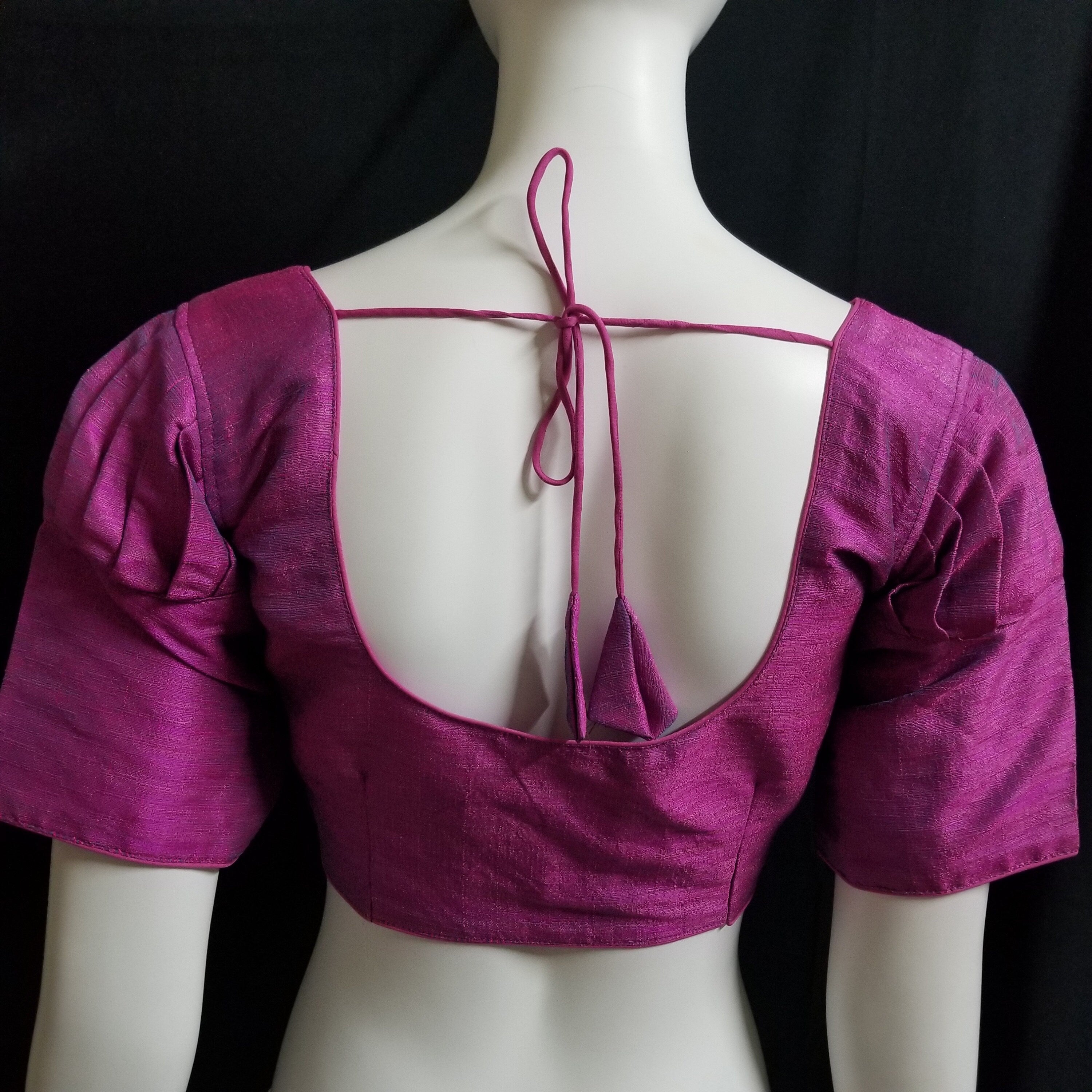 Readymade Saree Blouse - Purple Puff Silk base Blouse - Princess cut with (removable) pad Blouse - size 38" (Can alter 36, 40)