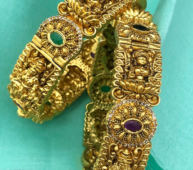 Premium Quality Premium Polish Lakshmi CZ Matte antique (open type) bangles - Set of 2 bangles - Size 2.6