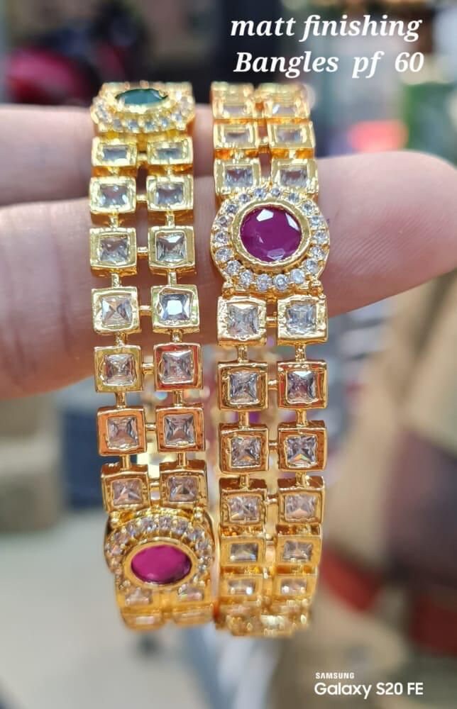 Premium Quality CZ Matte finish with Multi-color stone work bangles - Set of 2 bangles - Size 2.6