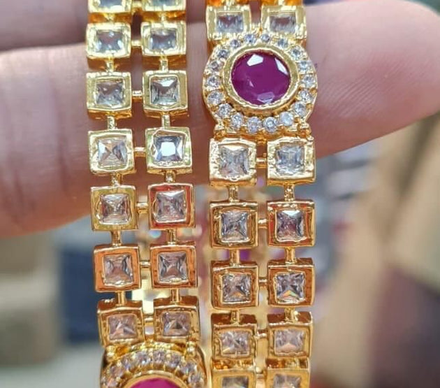 Premium Quality CZ Matte finish with Multi-color stone work bangles - Set of 2 bangles - Size 2.6