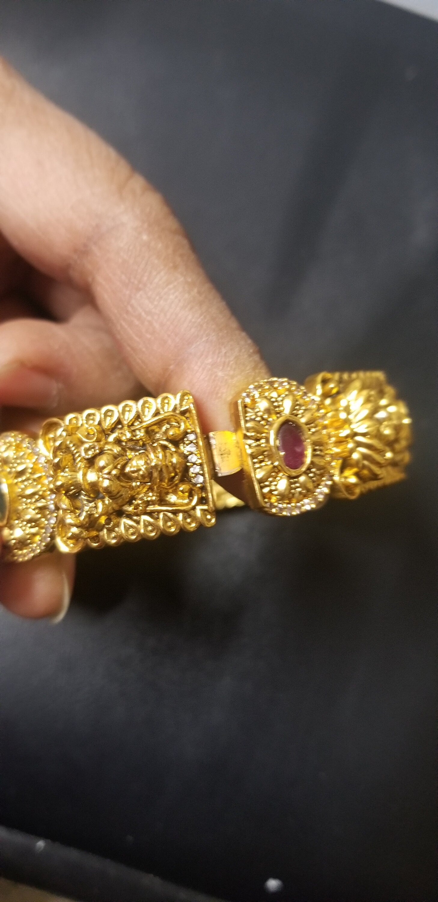 Premium Quality Premium Polish Lakshmi CZ Matte antique (open type) bangles - Set of 2 bangles - Size 2.6