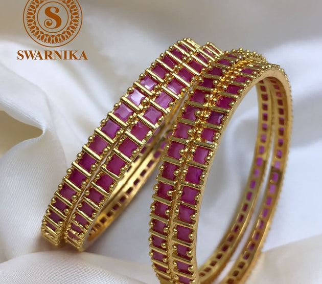 Premium Quality Gold finish AD Pink stone Bangles - Set of 4 bangles - Size 2.6