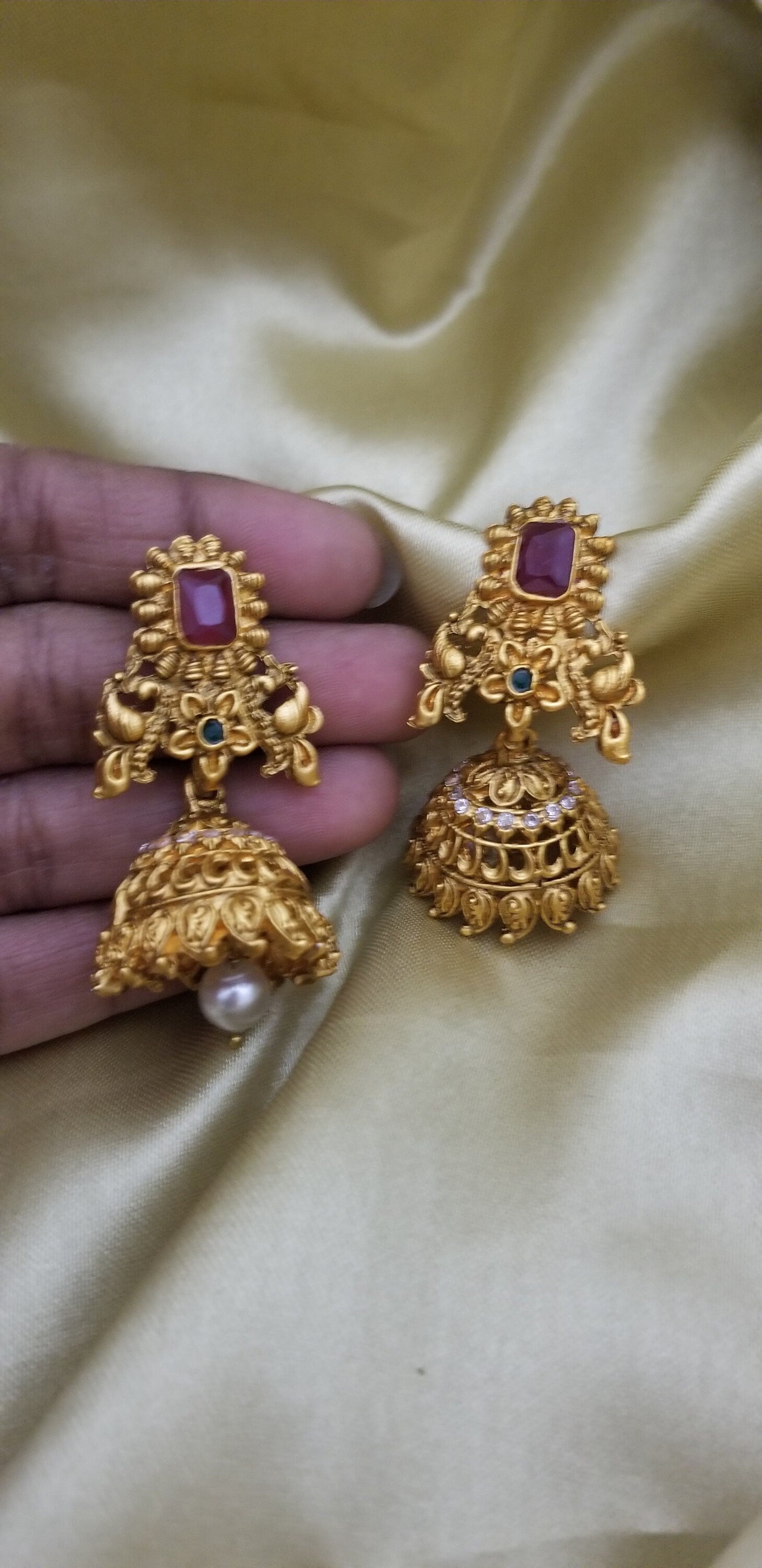 Peacock Matte finish AD stone Jhumka