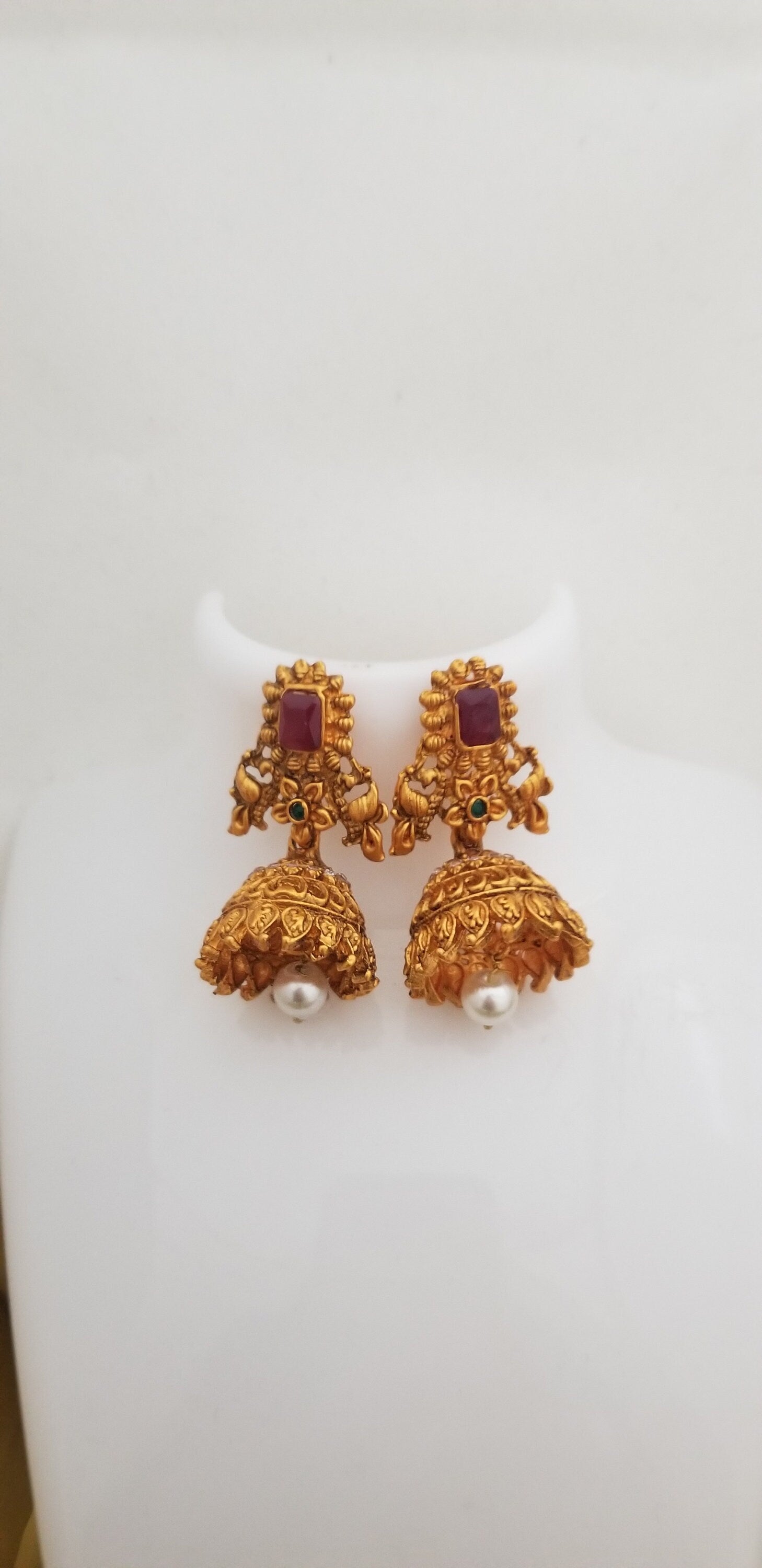 Peacock Matte finish AD stone Jhumka