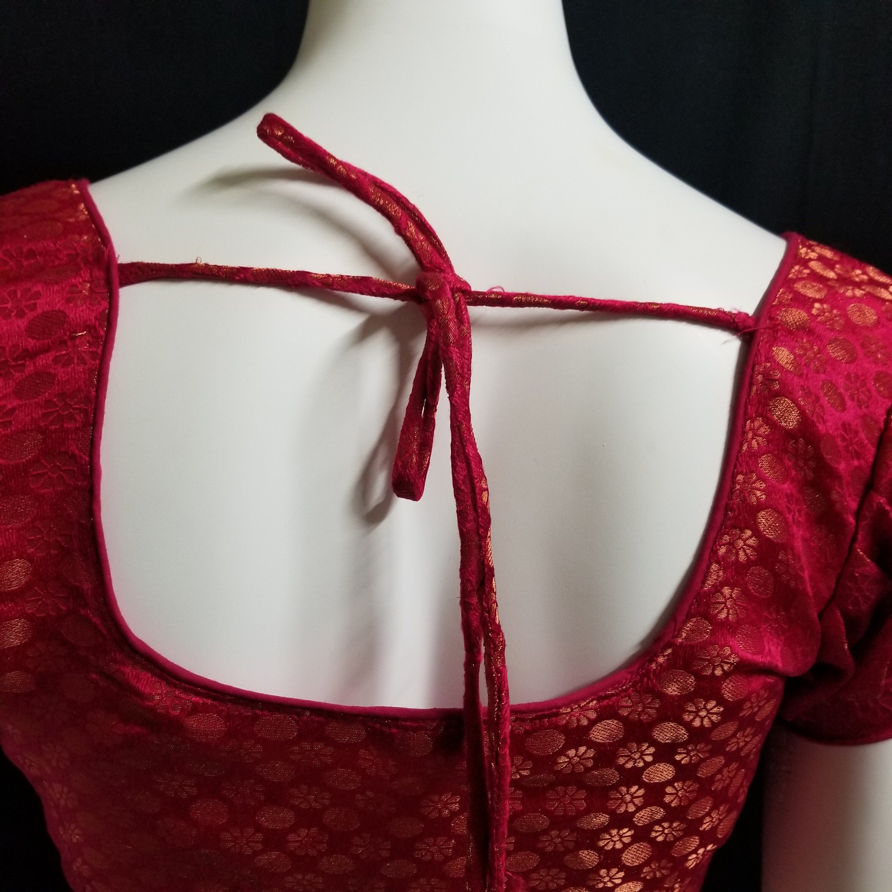 Readymade Saree Blouse - Dark Pink Puff Silk base Blouse - Princess cut with (removable) pad Blouse - size 36" (Can alter 34, 38)