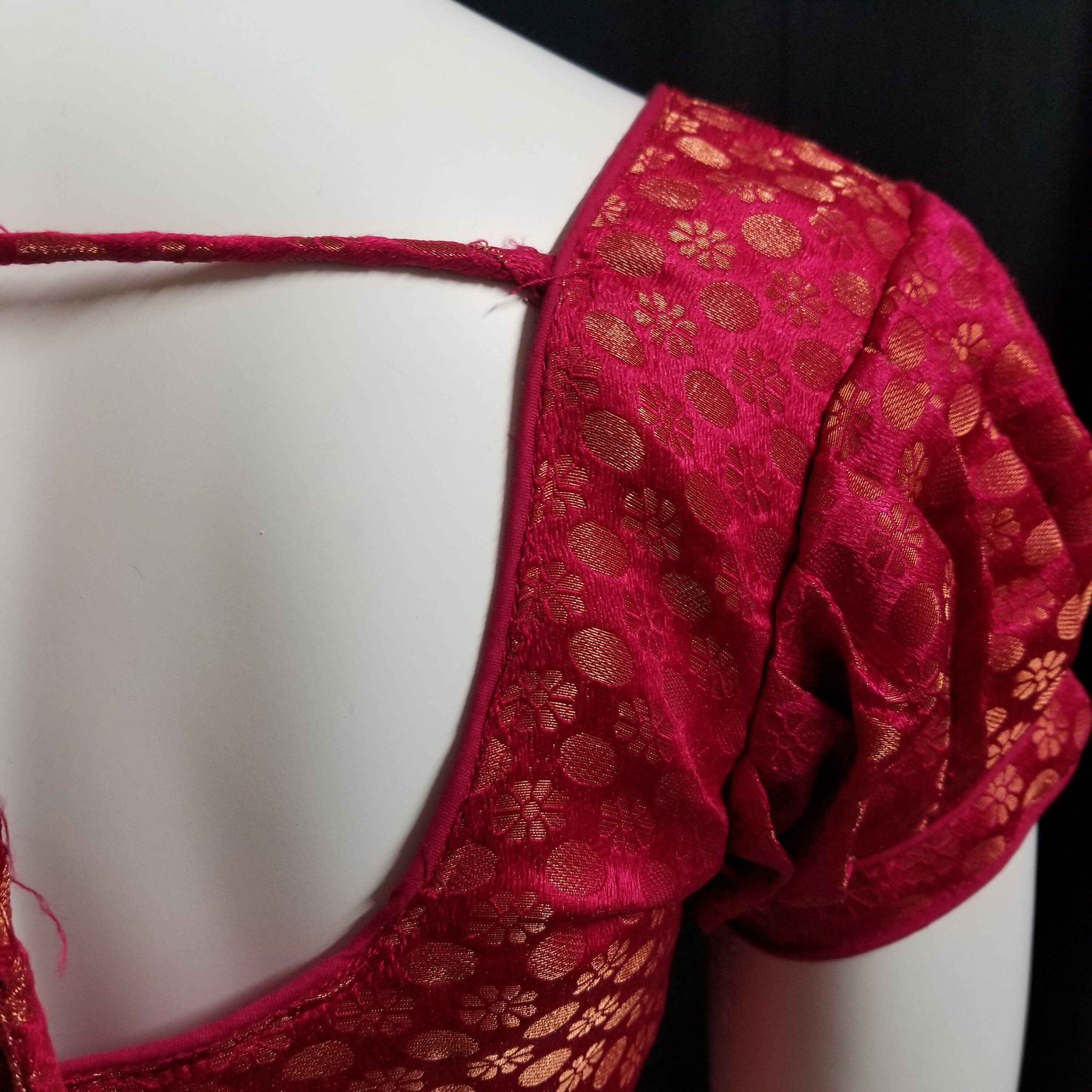 Readymade Saree Blouse - Dark Pink Puff Silk base Blouse - Princess cut with (removable) pad Blouse - size 36" (Can alter 34, 38)