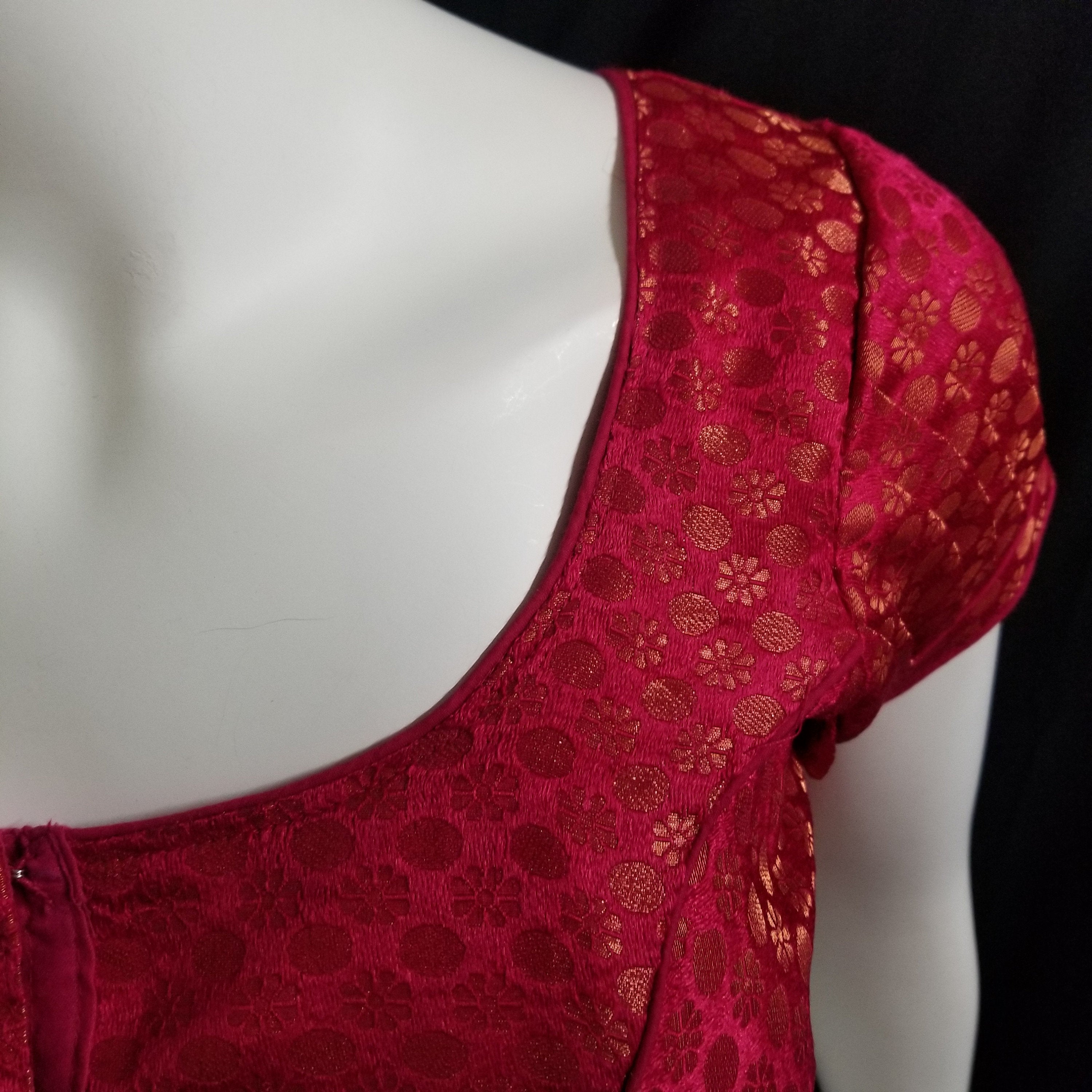 Readymade Saree Blouse - Dark Pink Puff Silk base Blouse - Princess cut with (removable) pad Blouse - size 36" (Can alter 34, 38)