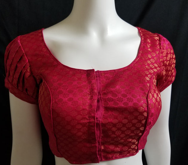 Readymade Saree Blouse - Dark Pink Puff Silk base Blouse - Princess cut with (removable) pad Blouse - size 36