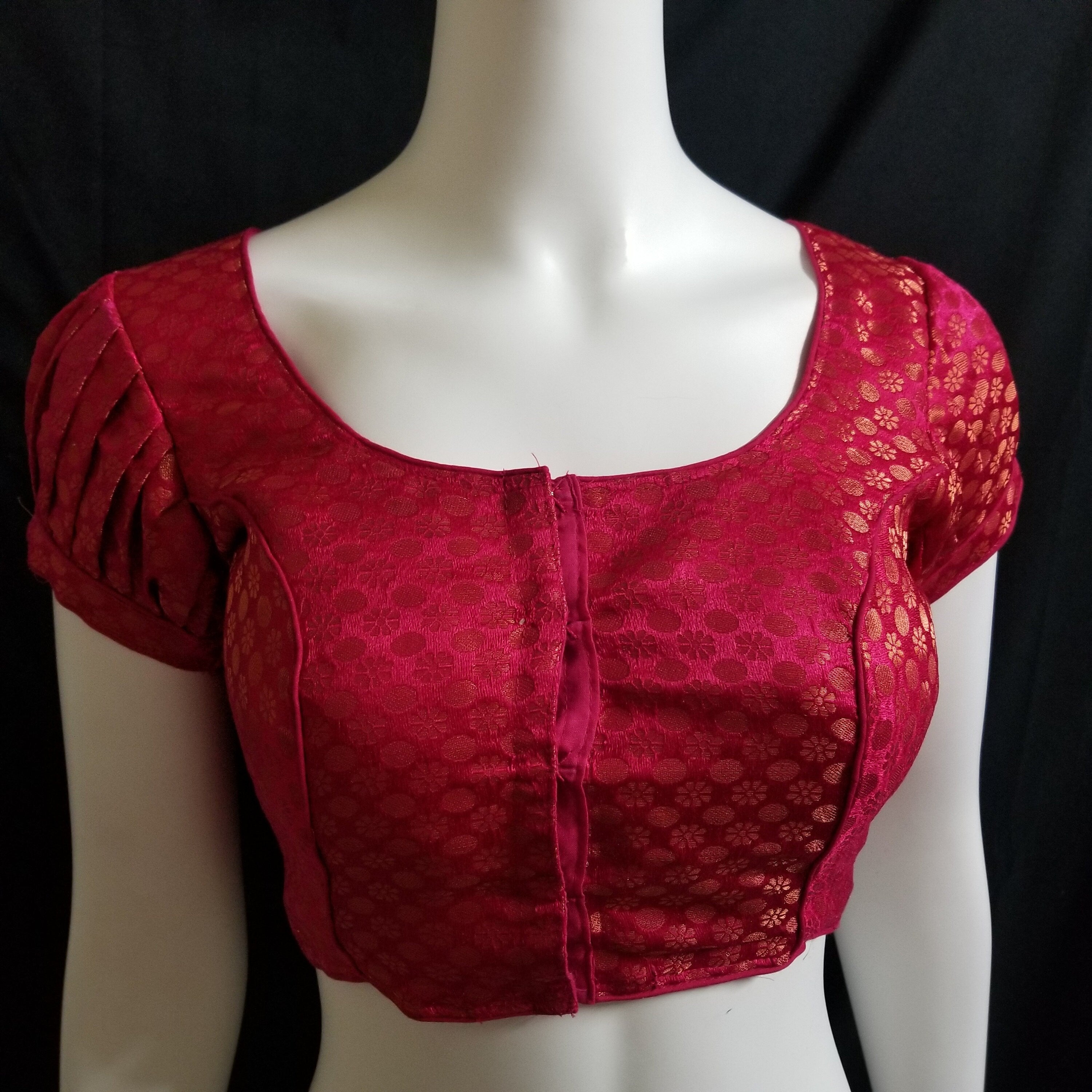 Readymade Saree Blouse - Dark Pink Puff Silk base Blouse - Princess cut with (removable) pad Blouse - size 36" (Can alter 34, 38)
