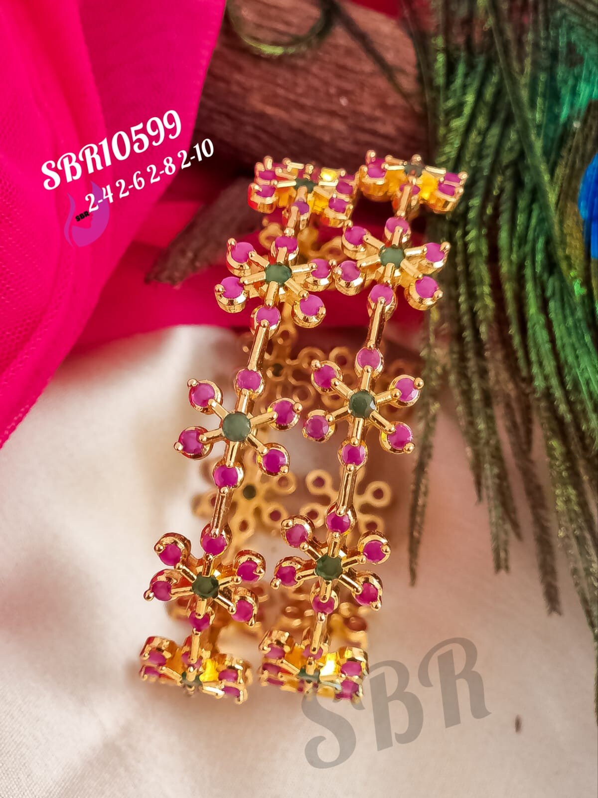 Premium Quality CZ Gold finish with flower stone work bangles - Set of 2 bangles - Size 2.6