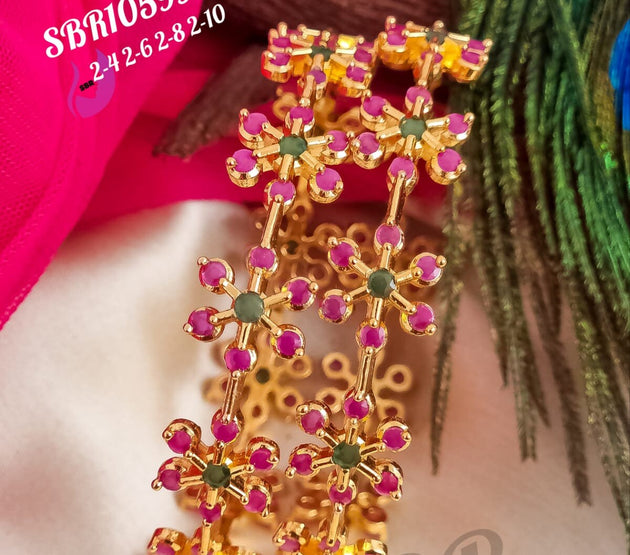 Premium Quality CZ Gold finish with flower stone work bangles - Set of 2 bangles - Size 2.6