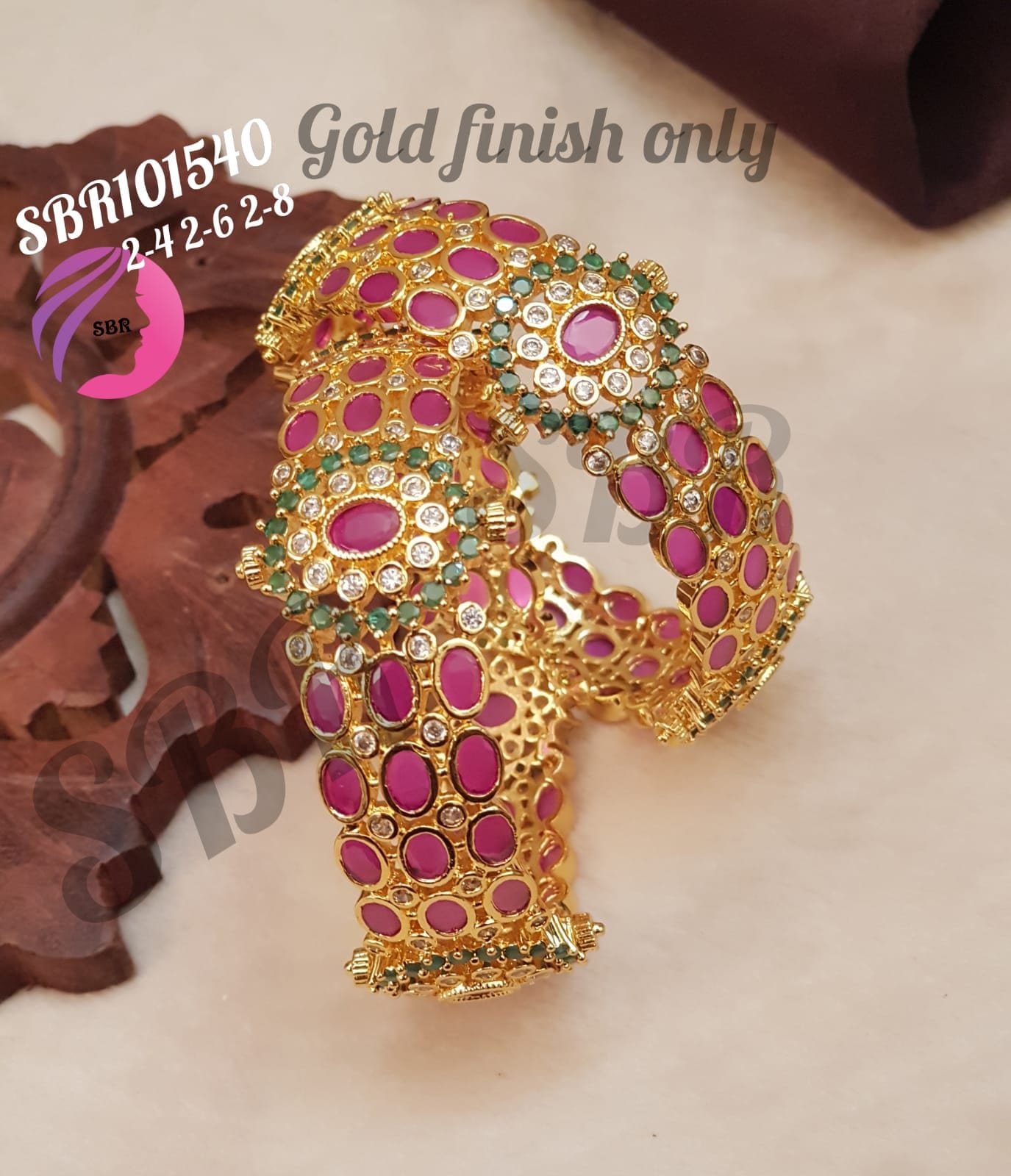 Premium Quality CZ Gold finish with Multi-color stone work grand bangles - Set of 2 bangles - Size 2.6
