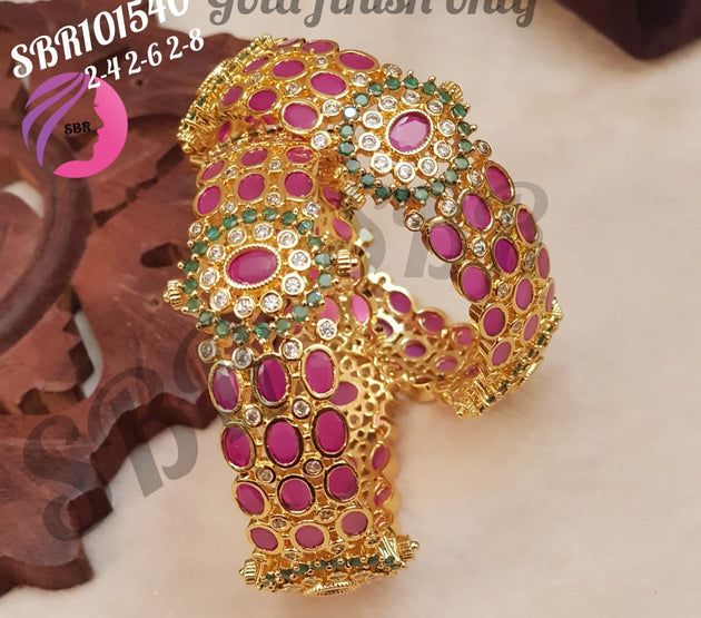 Premium Quality CZ Gold finish with Multi-color stone work grand bangles - Set of 2 bangles - Size 2.6