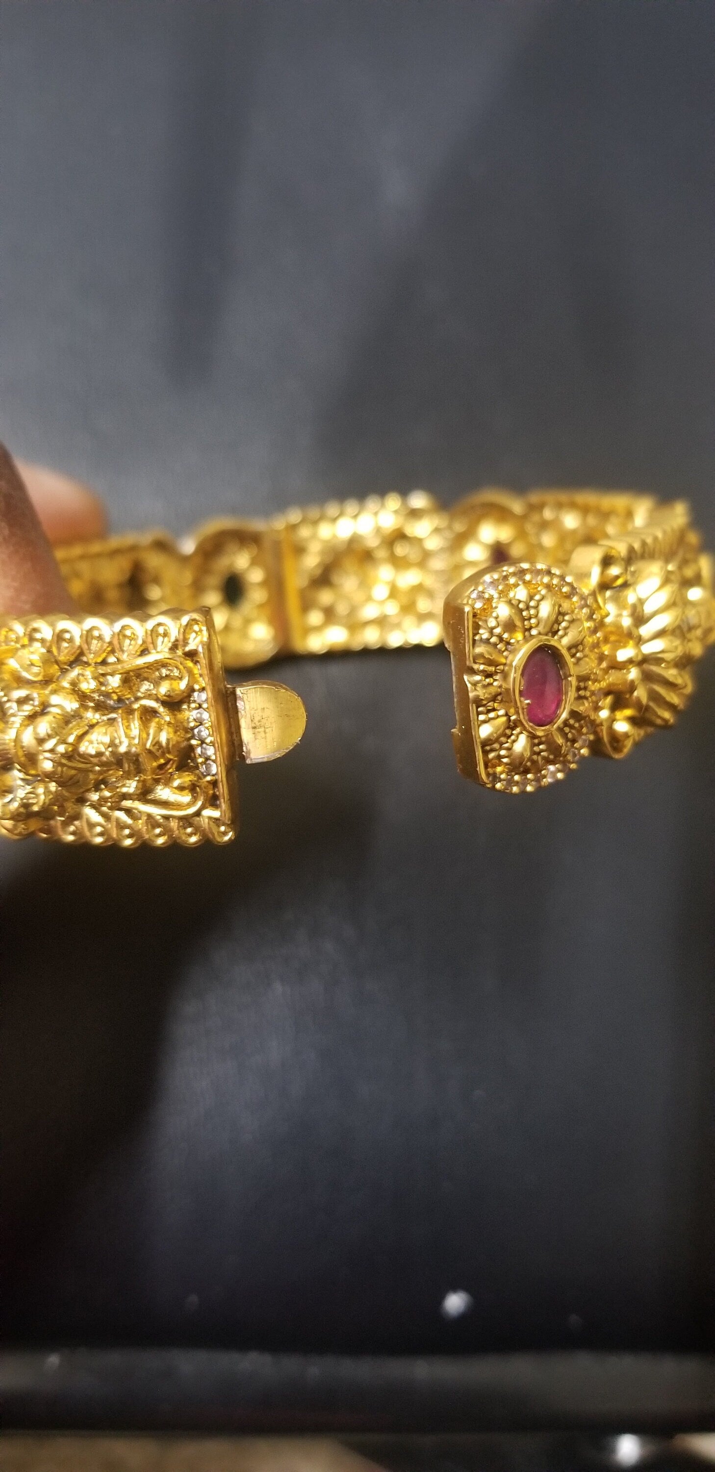 Premium Quality Premium Polish Lakshmi CZ Matte antique (open type) bangles - Set of 2 bangles - Size 2.6