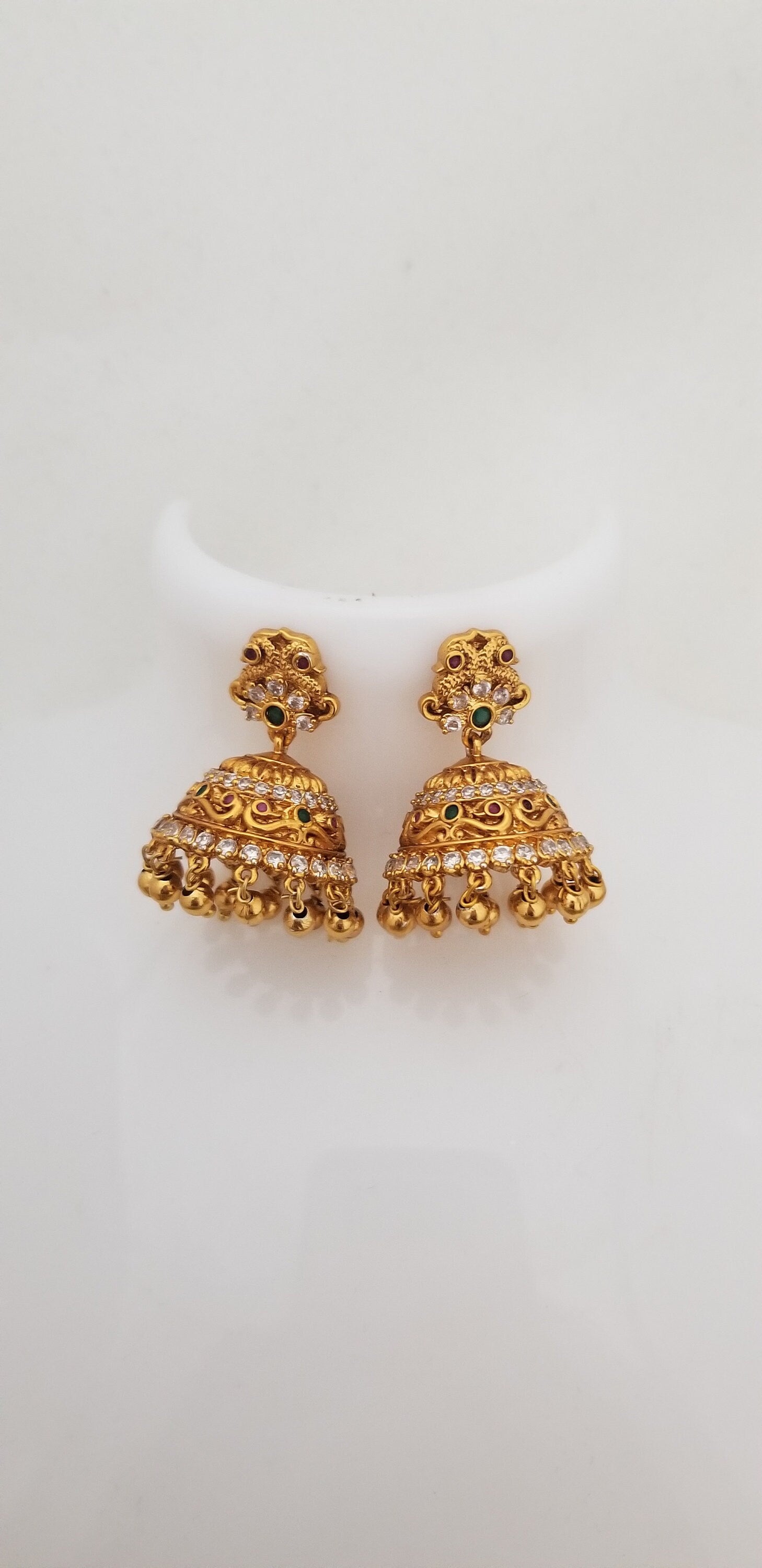 Peacock Premium Quality Gold finish AD stone Jhumka with Hanging gold balls