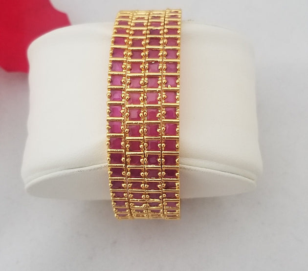 Premium Quality Gold finish AD Pink stone Bangles - Set of 4 bangles - Size 2.6
