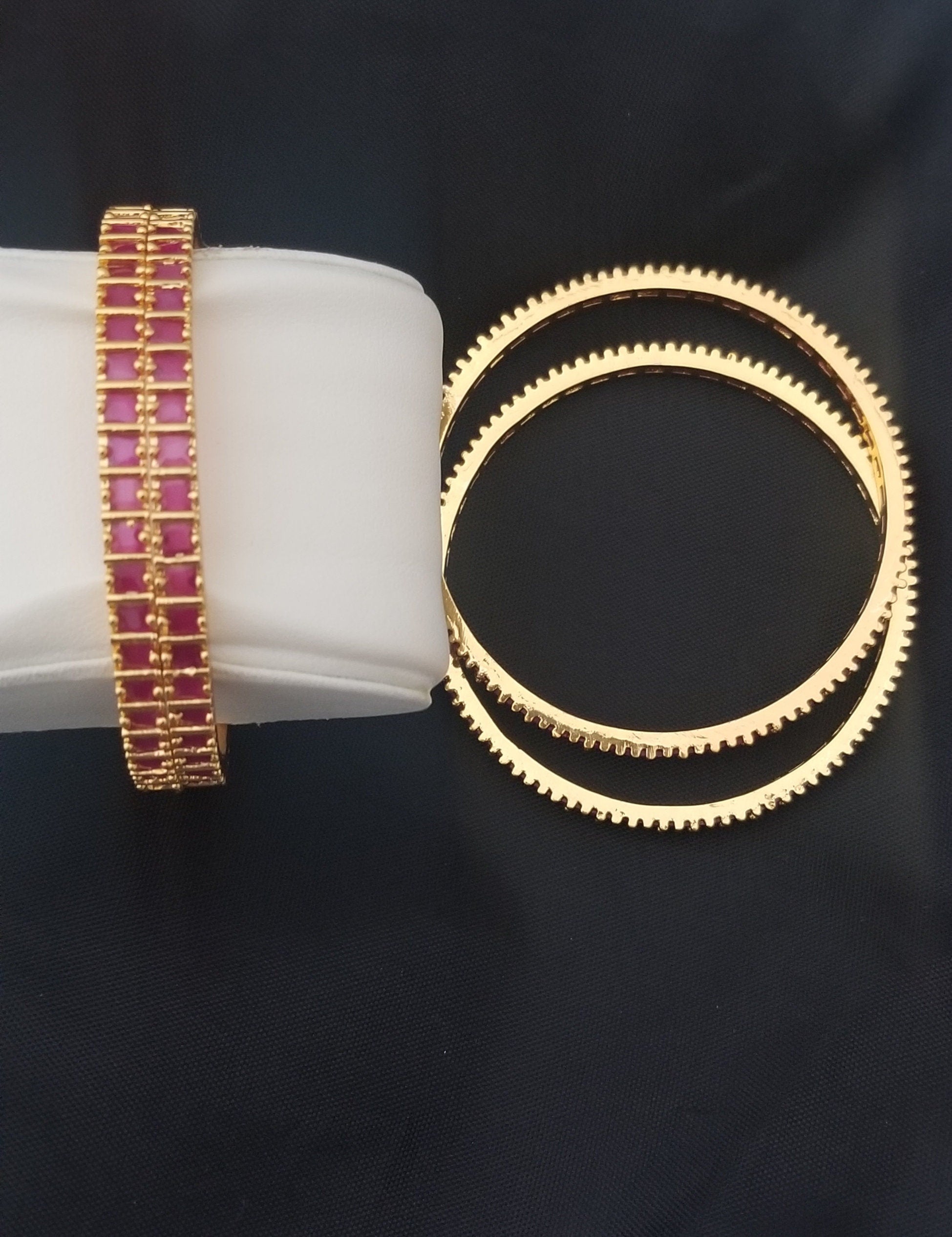 Premium Quality Gold finish AD Pink stone Bangles - Set of 4 bangles - Size 2.6