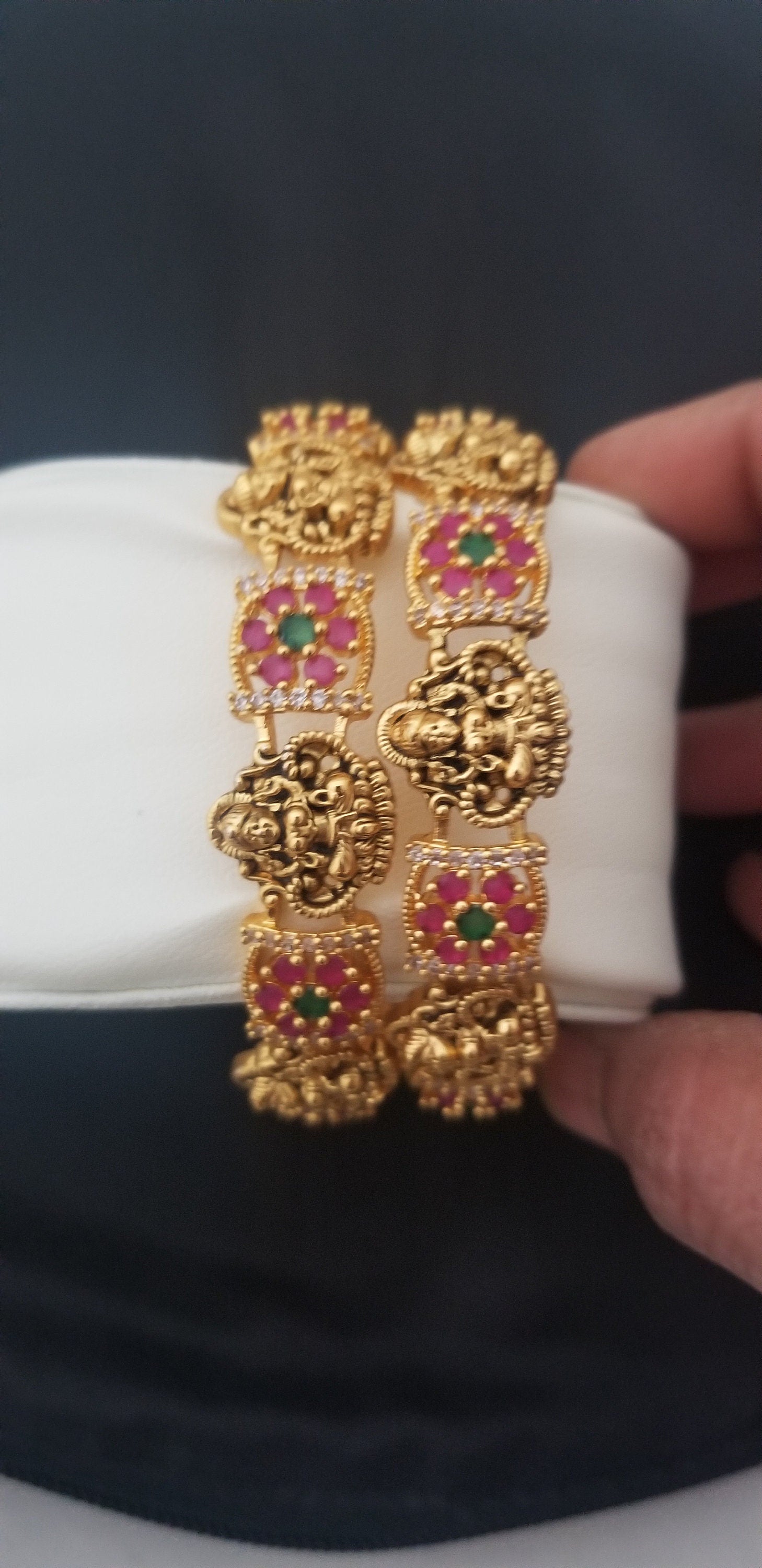 Premium Quality Lakshmi CZ Matte flower type bangles - Set of 2 bangles - Size 2.6