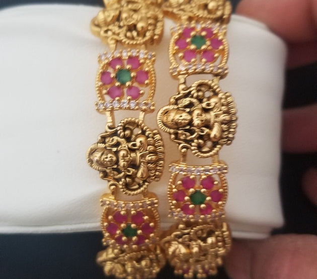 Premium Quality Lakshmi CZ Matte flower type bangles - Set of 2 bangles - Size 2.6