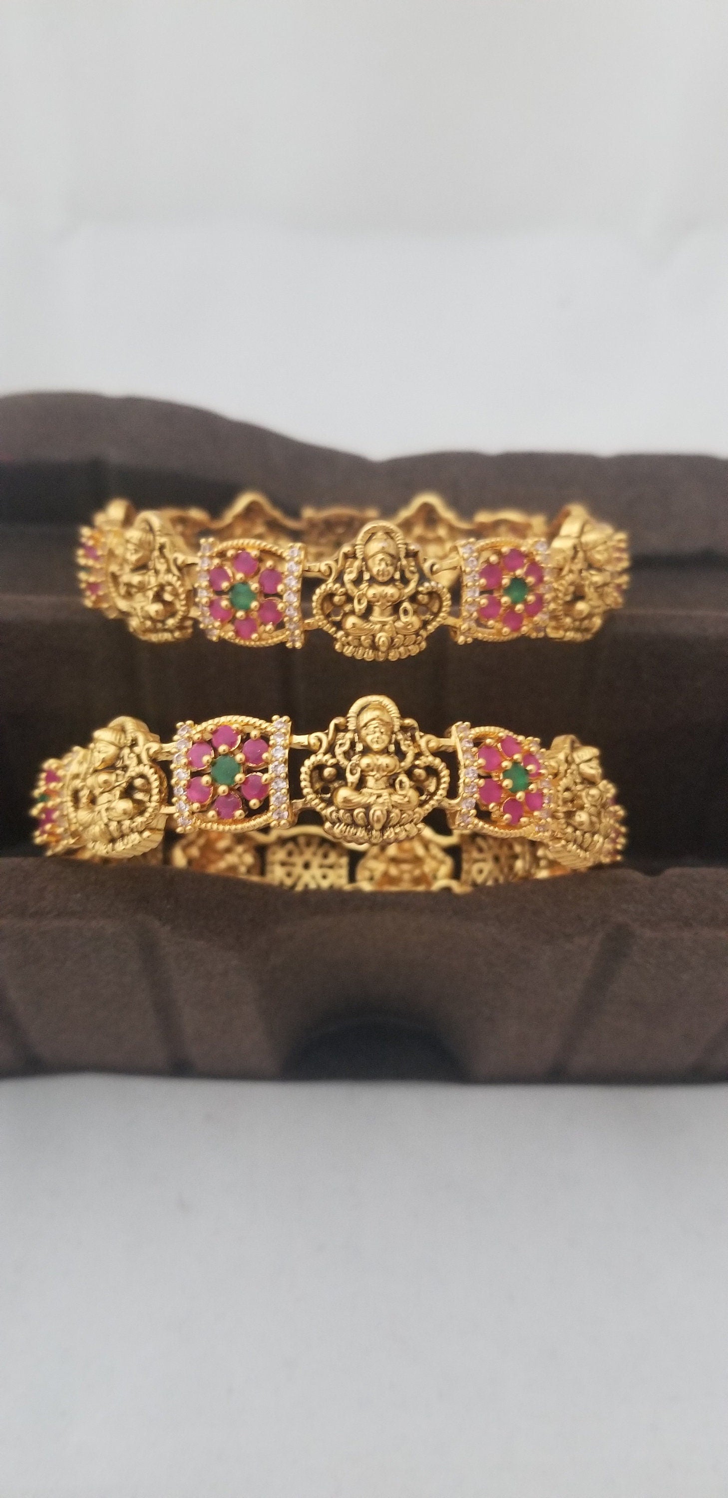 Premium Quality Lakshmi CZ Matte flower type bangles - Set of 2 bangles - Size 2.6