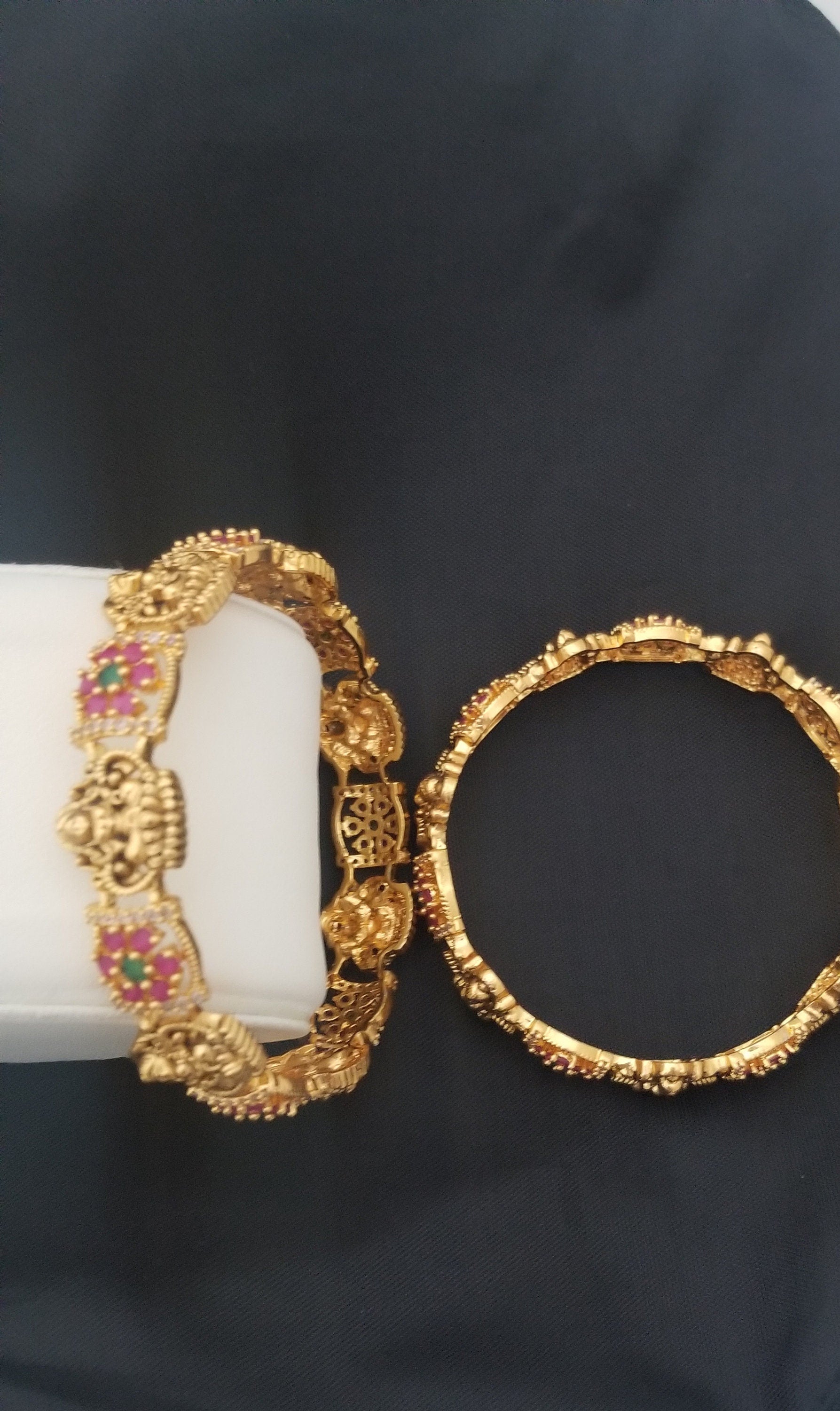 Premium Quality Lakshmi CZ Matte flower type bangles - Set of 2 bangles - Size 2.6